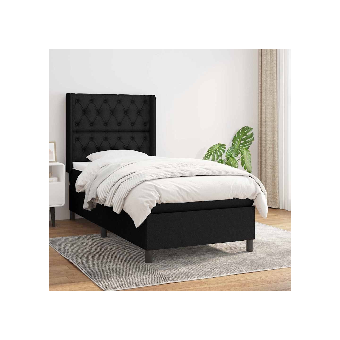 Sommier à lattes de lit et matelas Noir 80x200 cm Tissu