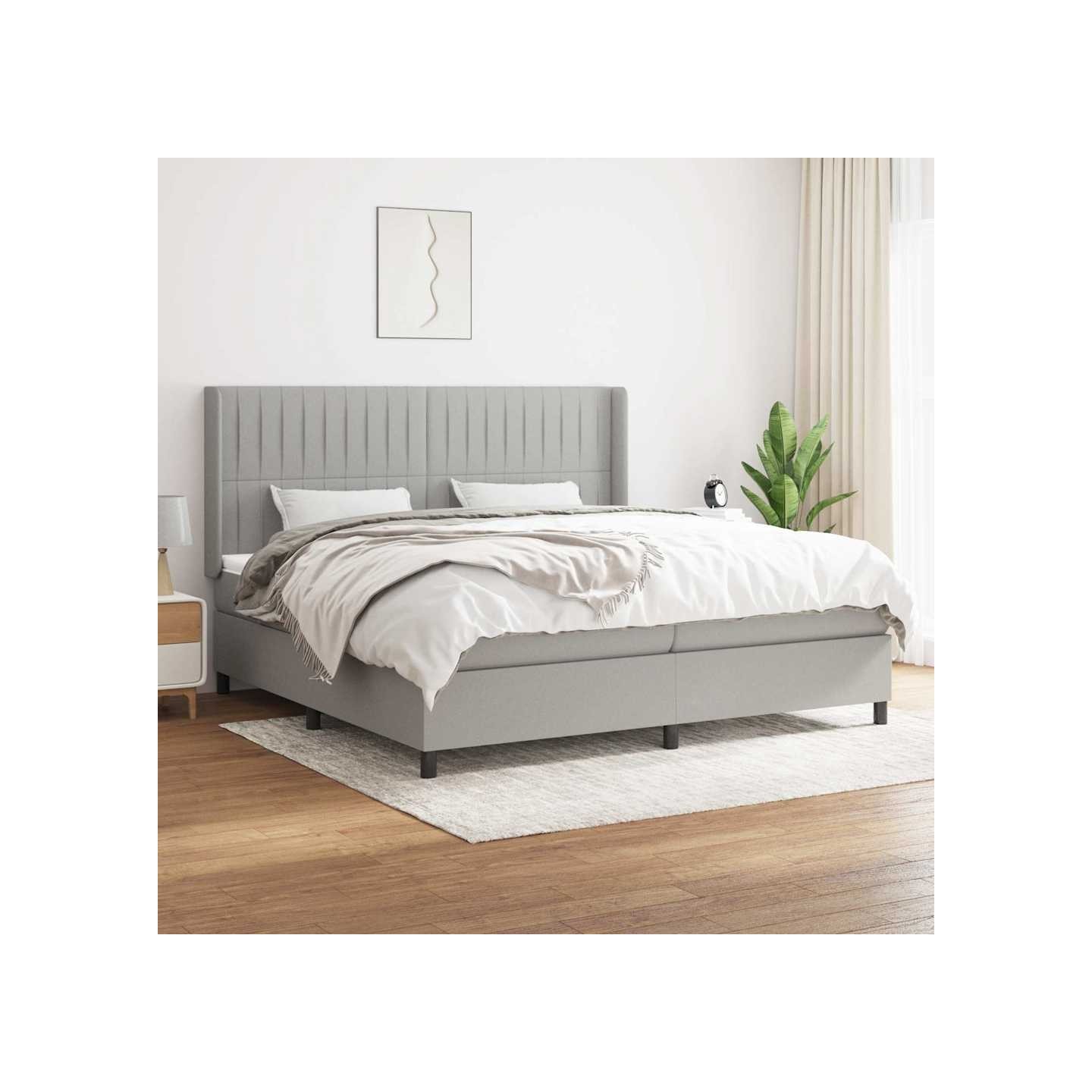 Sommier à lattes de lit avec matelas Gris clair 200x200cm Tissu