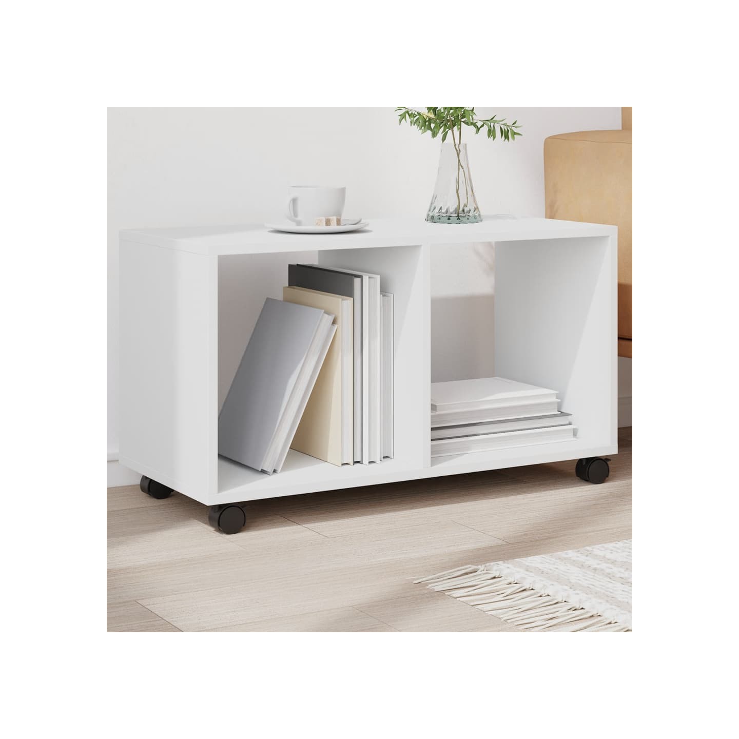 Armoire à roulettes blanc 72x33x42,5 cm bois d'ingénierie