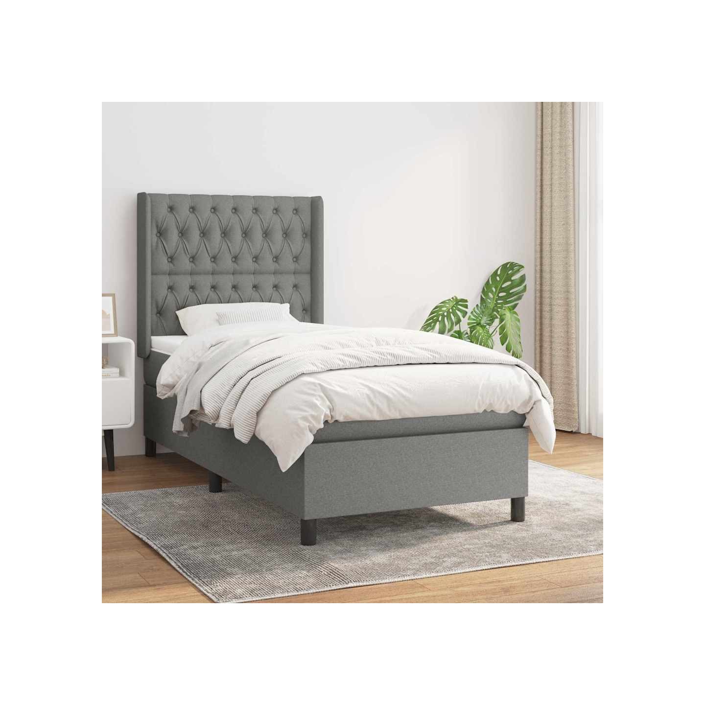 Sommier à lattes de lit avec matelas Gris foncé 90x200 cm Tissu