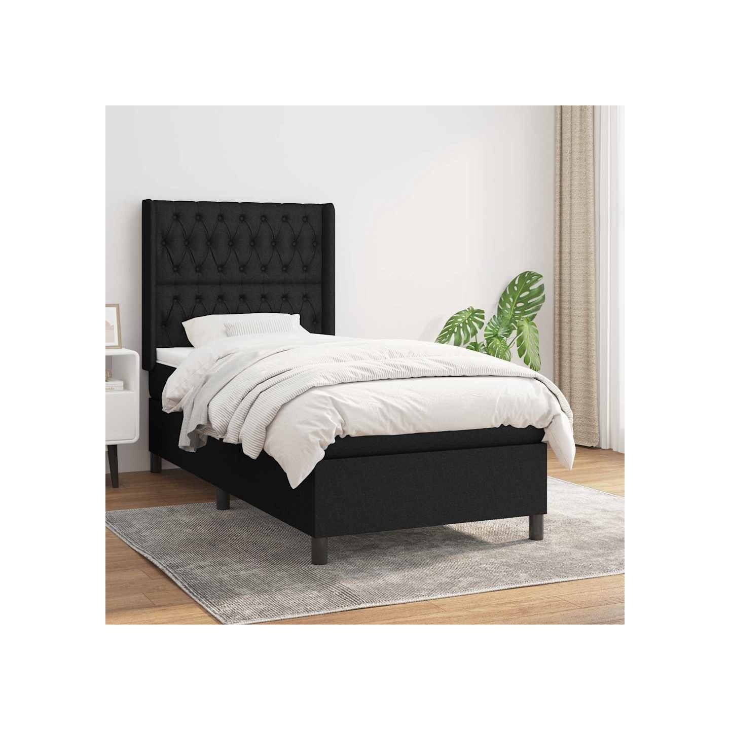 Sommier à lattes de lit avec matelas Noir 90x200 cm Tissu