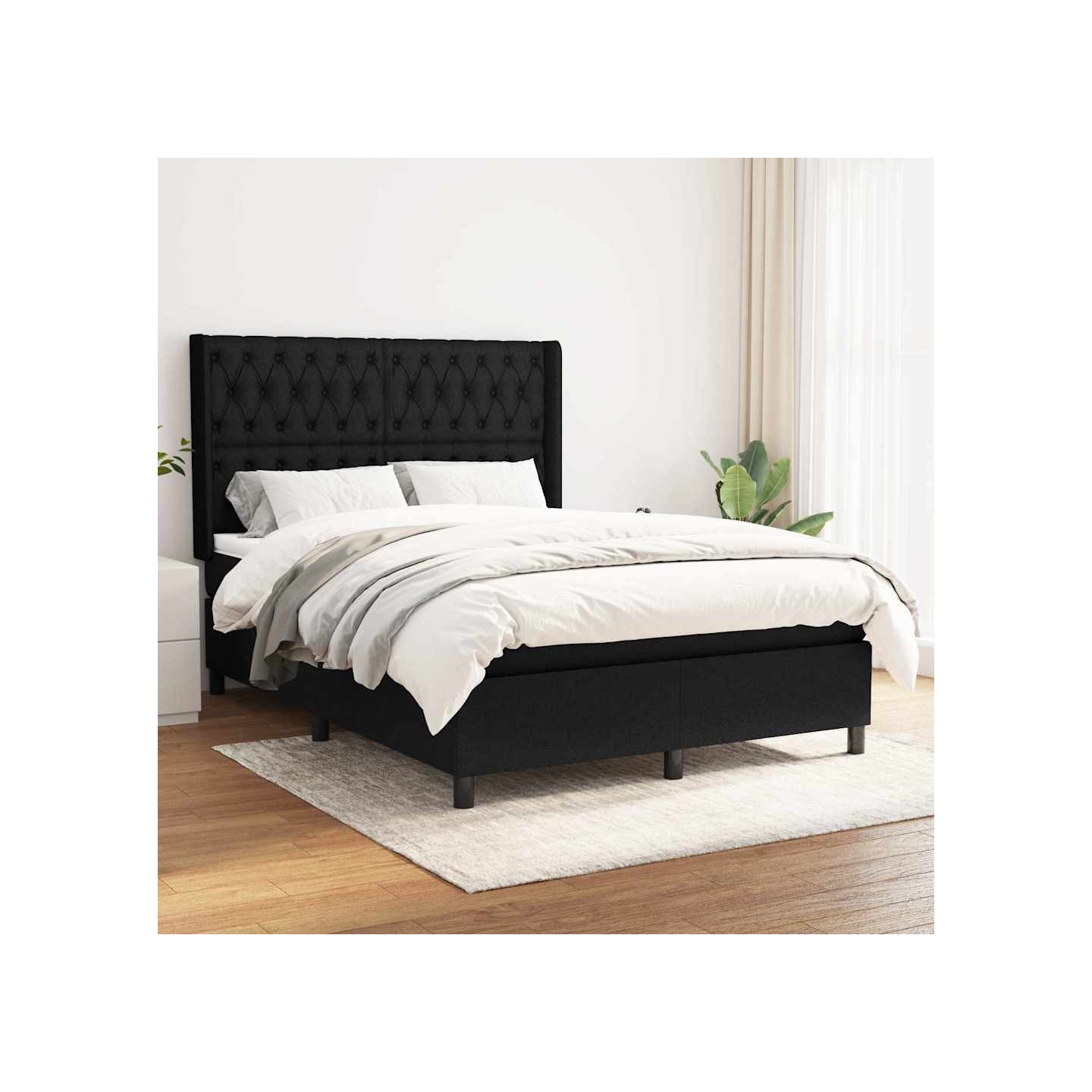 Sommier à lattes de lit avec matelas Noir 140x190 cm Tissu