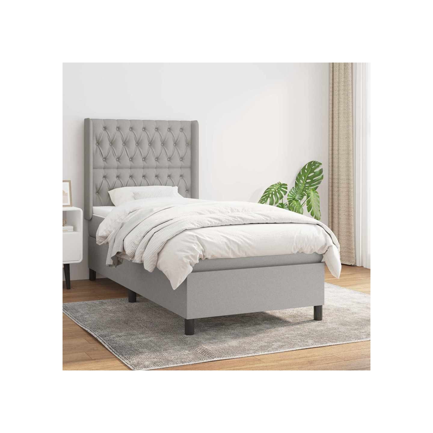Sommier à lattes de lit avec matelas Gris clair 100x200cm Tissu