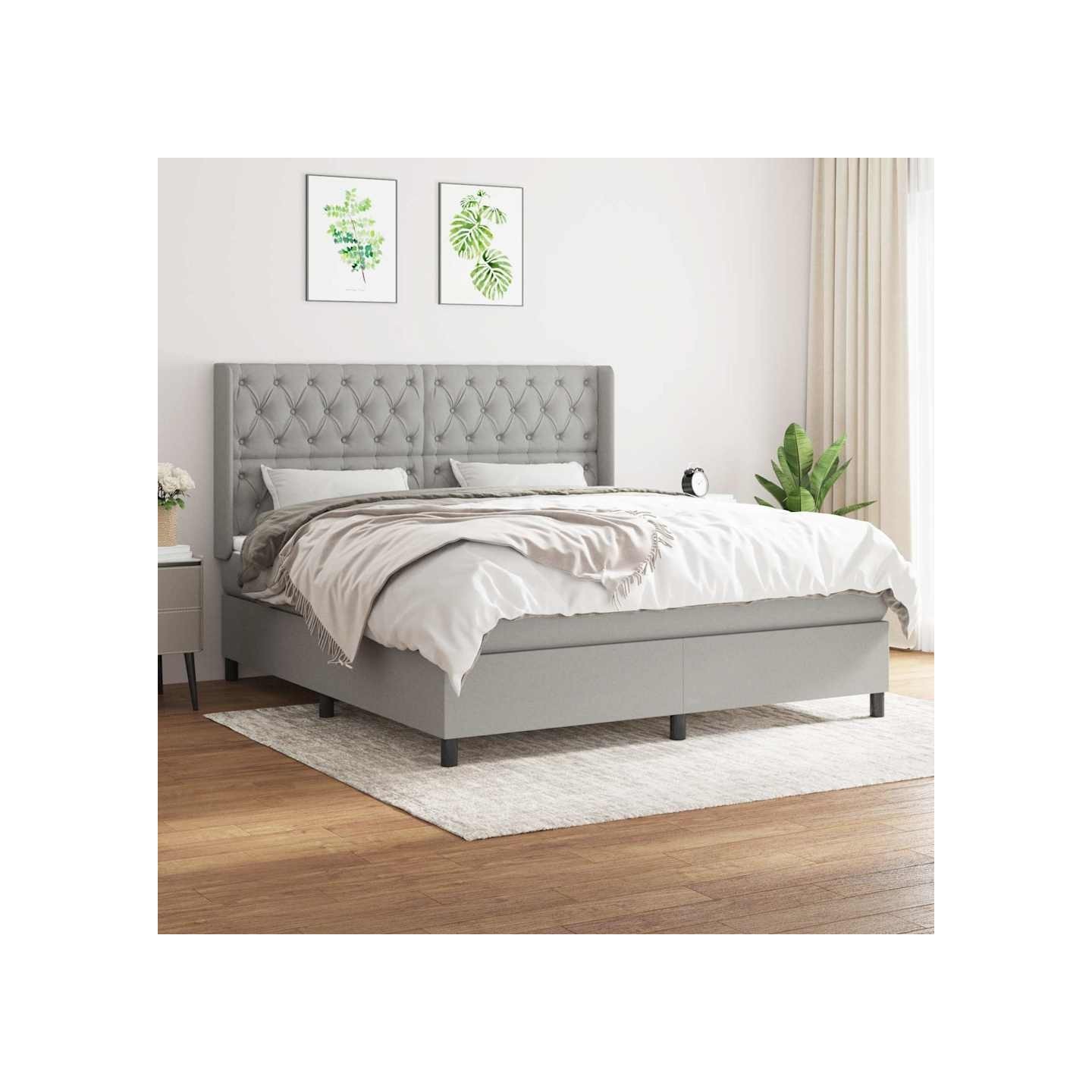 Sommier à lattes de lit avec matelas Gris clair 160x200cm Tissu