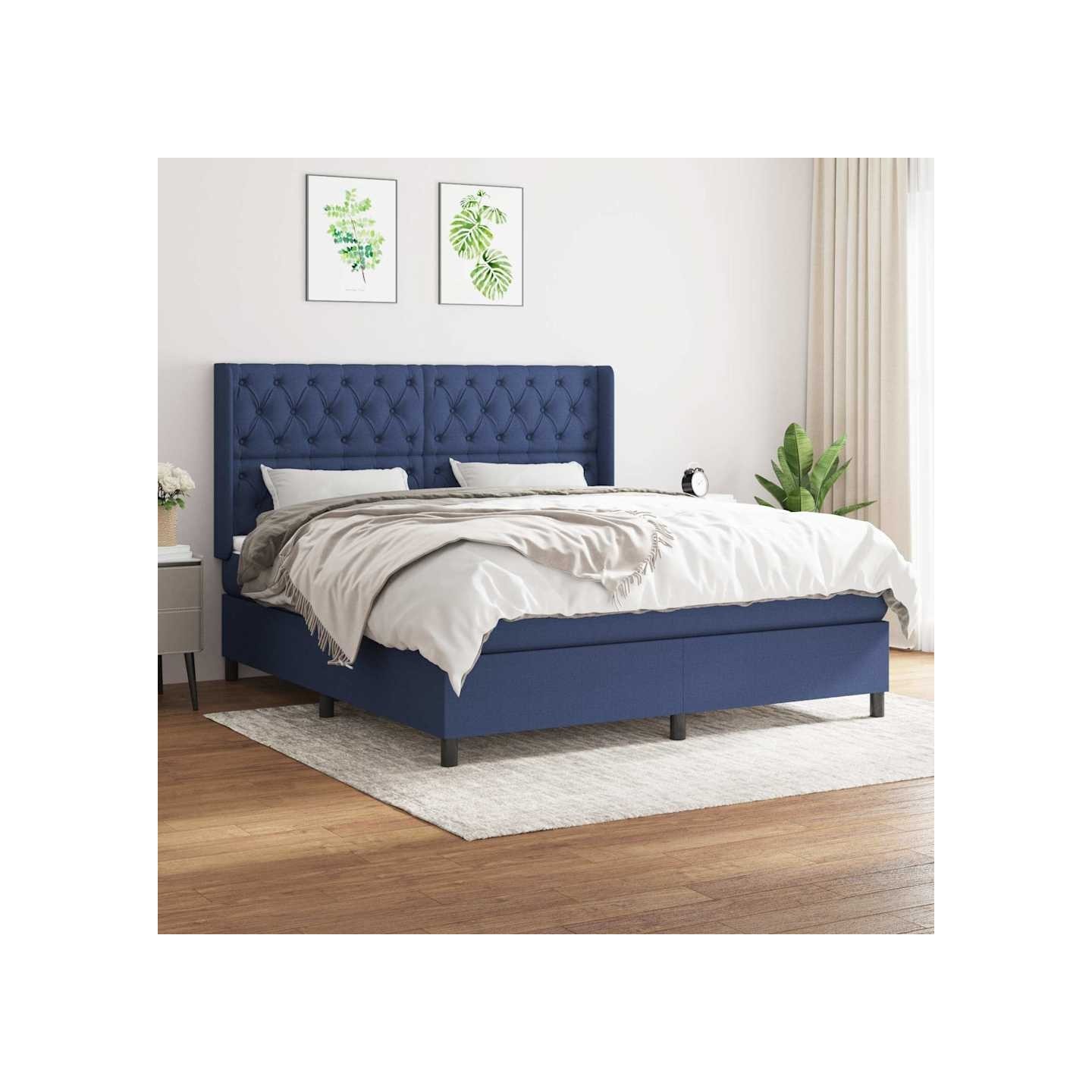 Sommier à lattes de lit avec matelas Bleu 160x200 cm Tissu