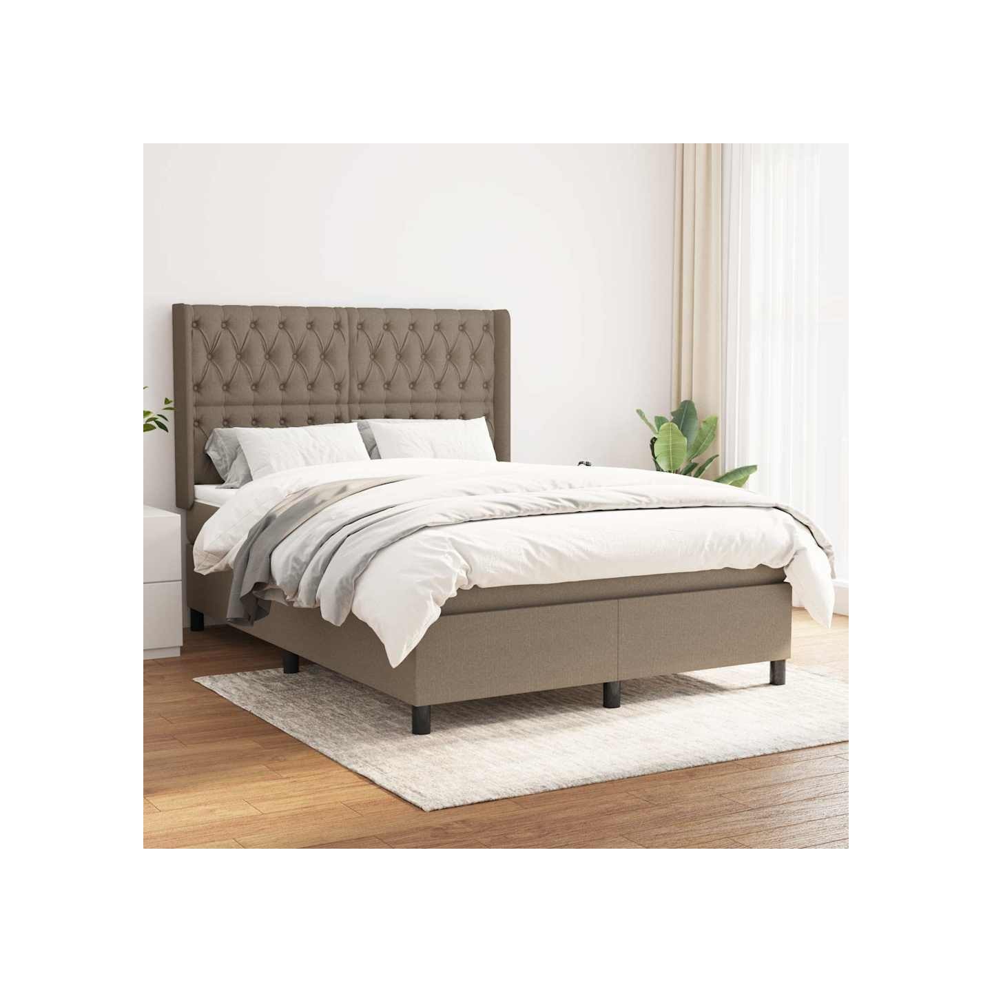 Sommier à lattes de lit avec matelas Taupe 140x200 cm Tissu