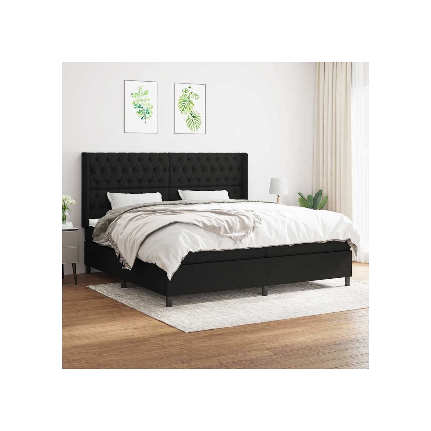 Sommier à lattes de lit avec matelas Noir 200x200 cm Tissu