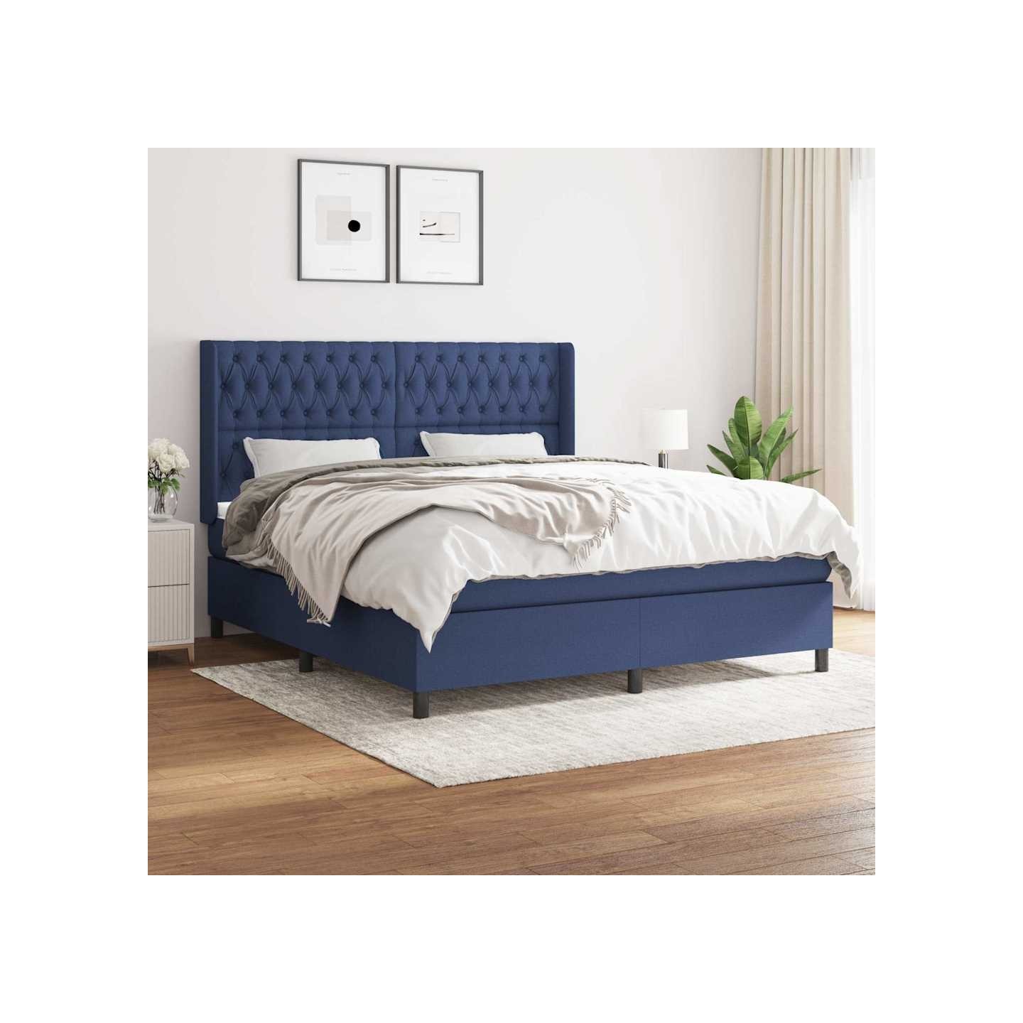 Sommier à lattes de lit avec matelas Bleu 180x200 cm Tissu
