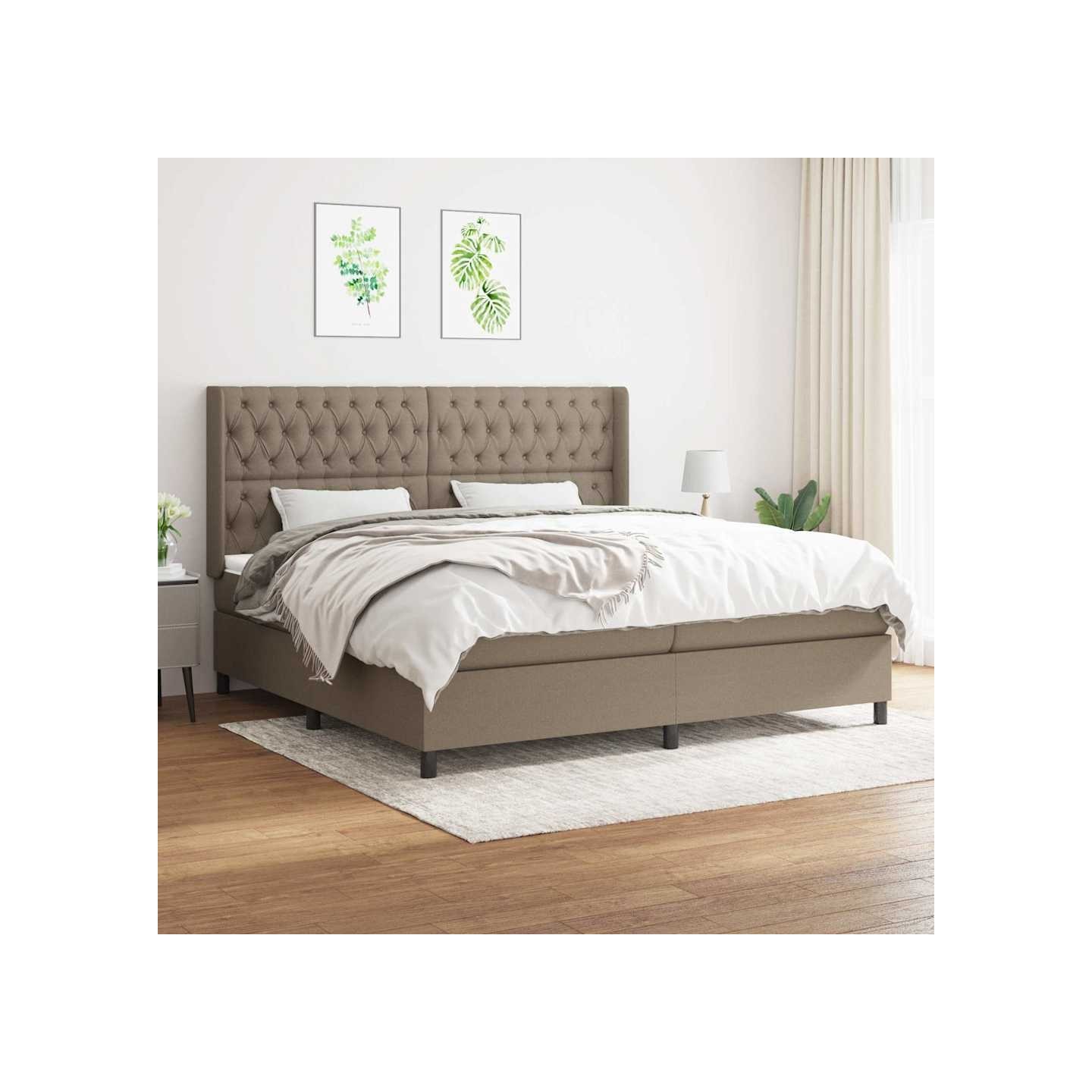 Sommier à lattes de lit avec matelas Taupe 200x200 cm Tissu