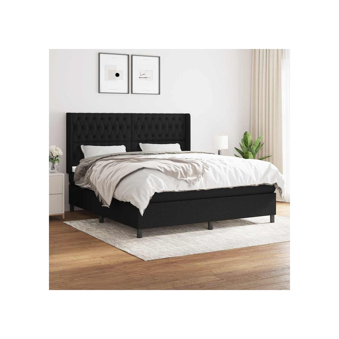 Sommier à lattes de lit avec matelas Noir 180x200 cm Tissu