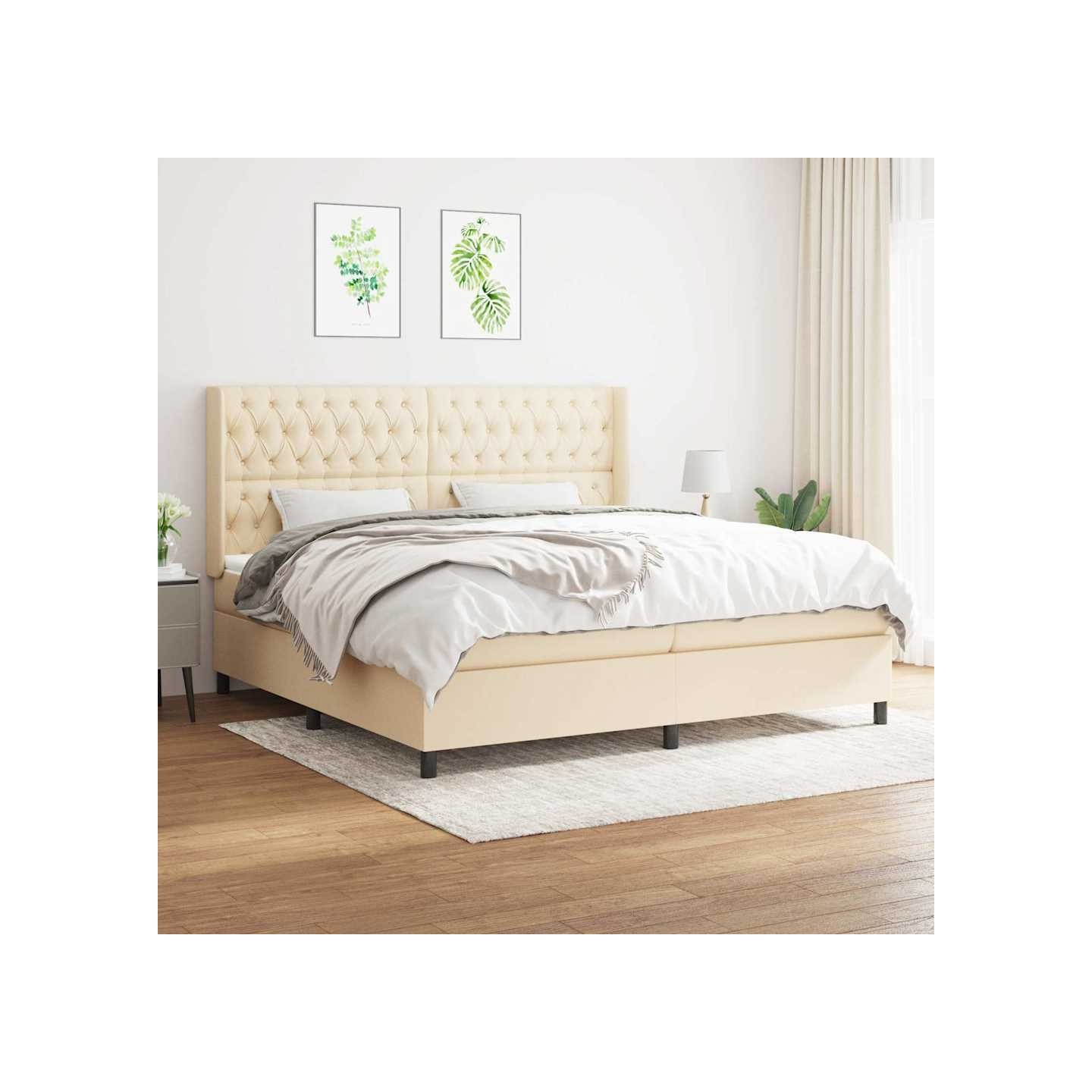 Sommier à lattes de lit avec matelas Crème 200x200 cm Tissu
