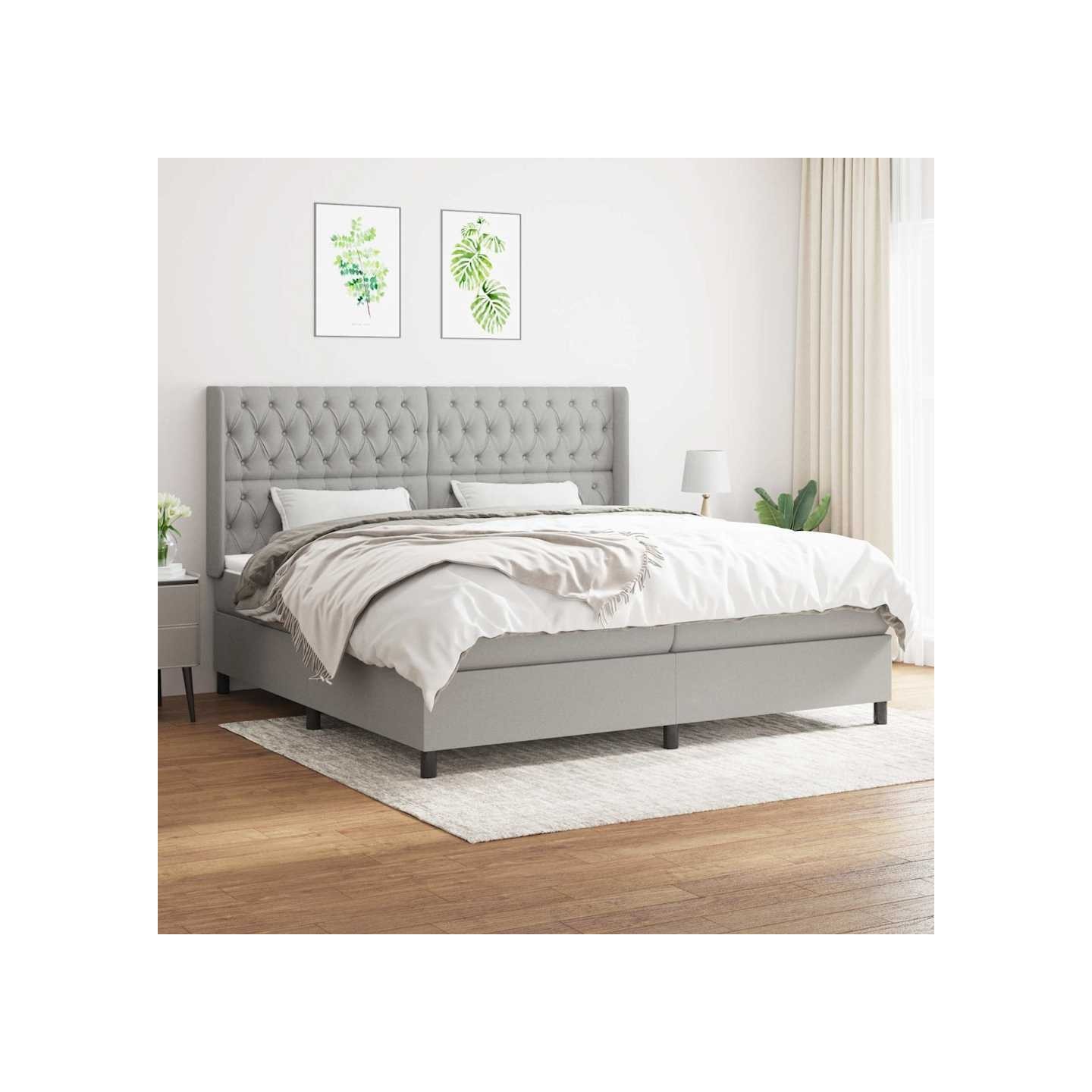 Sommier à lattes de lit avec matelas Gris clair 200x200cm Tissu