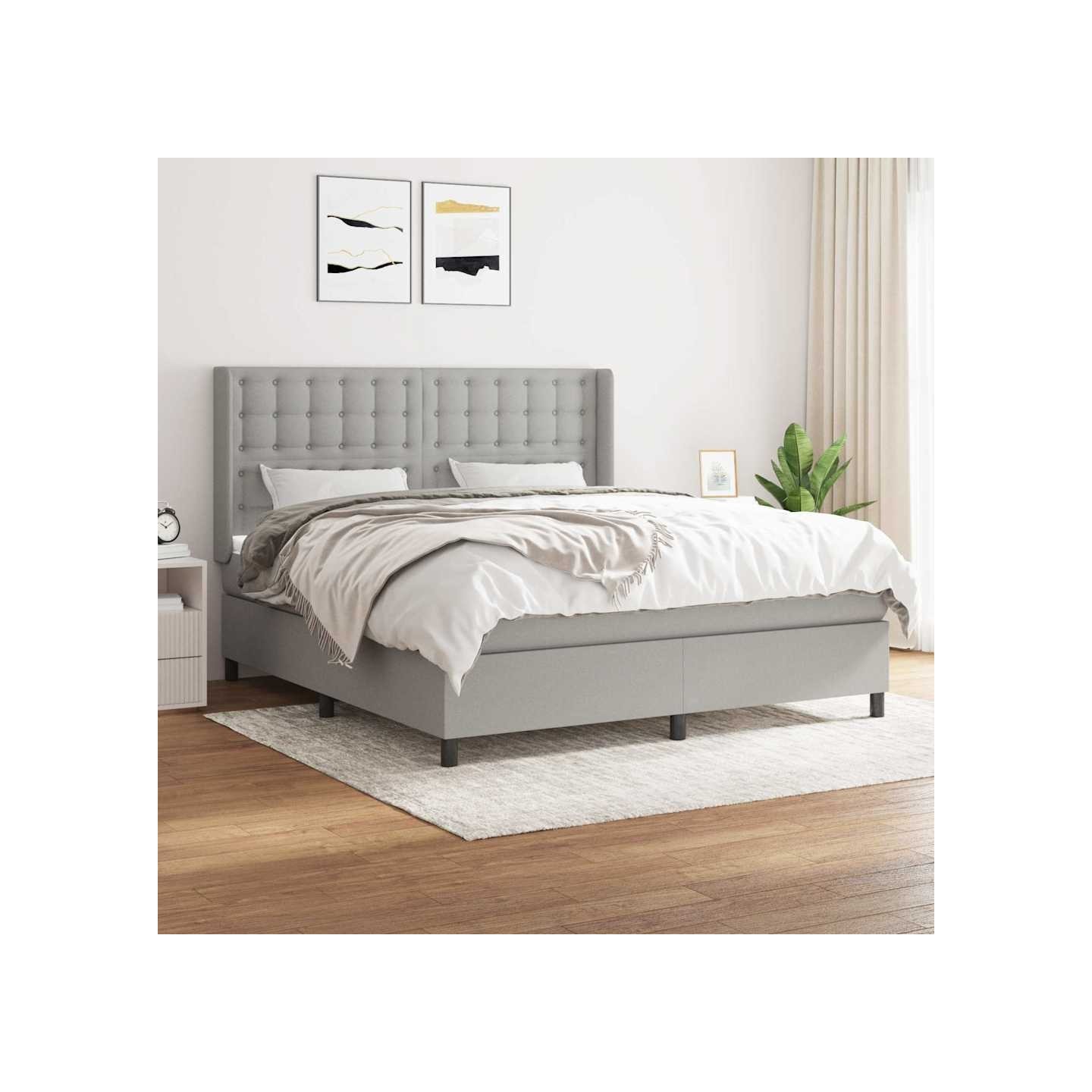 Sommier à lattes de lit avec matelas Gris clair 160x200cm Tissu