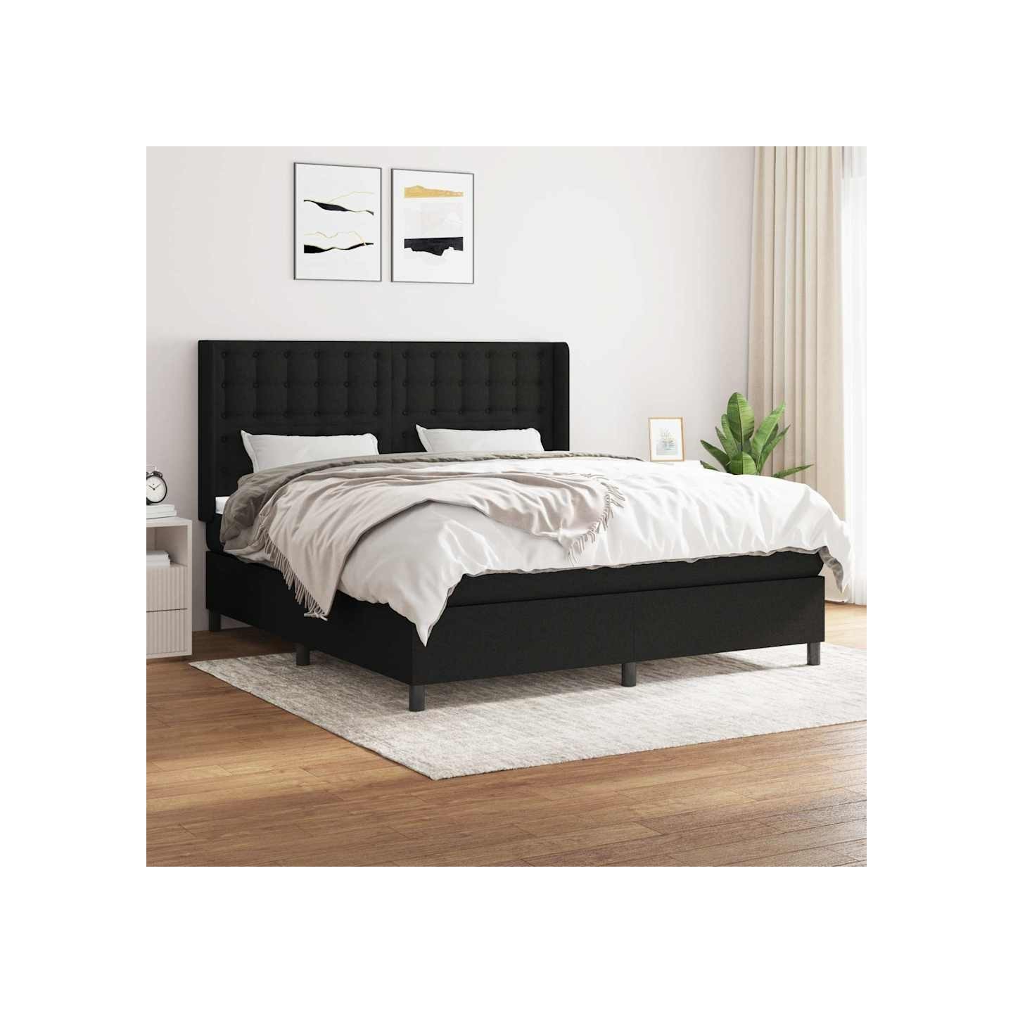 Sommier à lattes de lit avec matelas Noir 180x200 cm Tissu