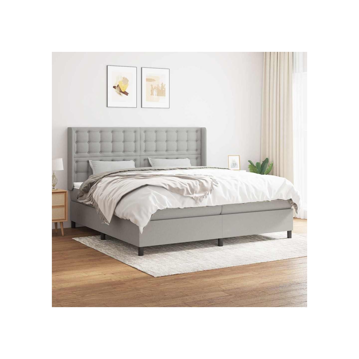 Sommier à lattes de lit avec matelas Gris clair 200x200cm Tissu