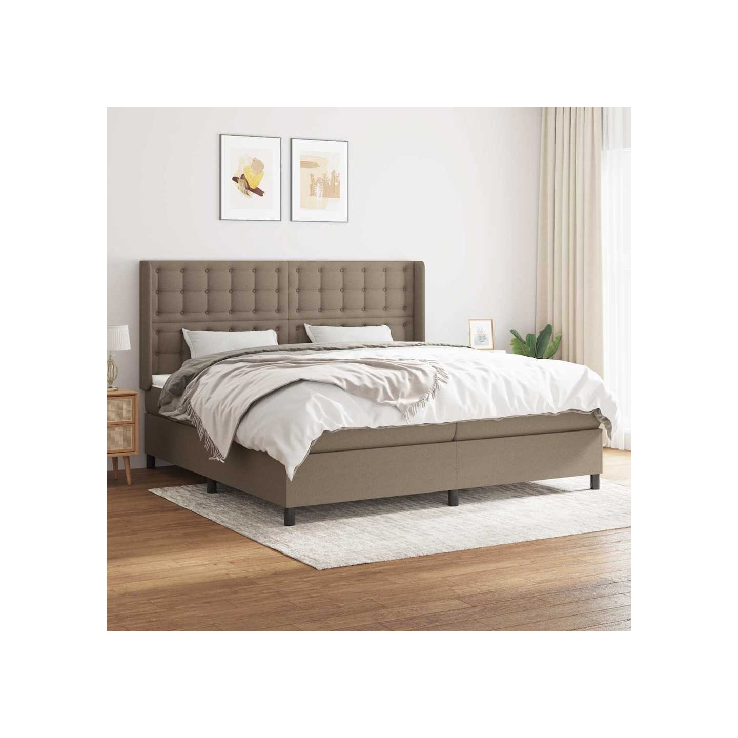 Sommier à lattes de lit avec matelas Taupe 200x200 cm Tissu