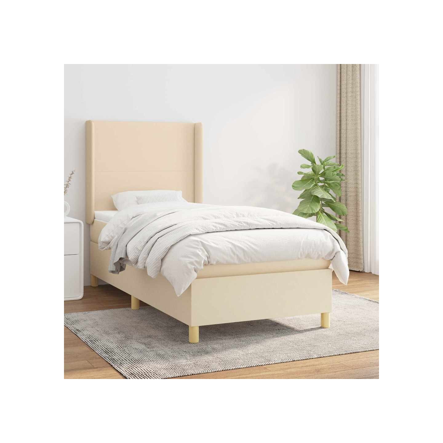 Sommier à lattes de lit avec matelas Crème 90x200 cm Tissu