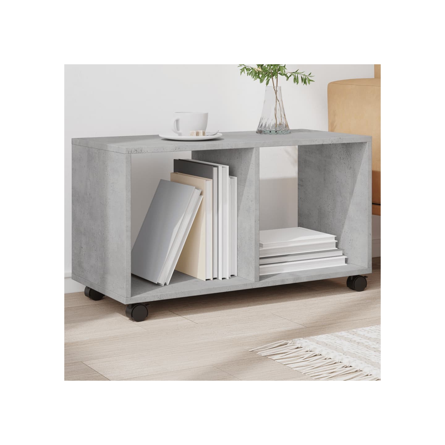 Armoire à roulettes gris béton 72x33x42,5 cm bois d’ingénierie