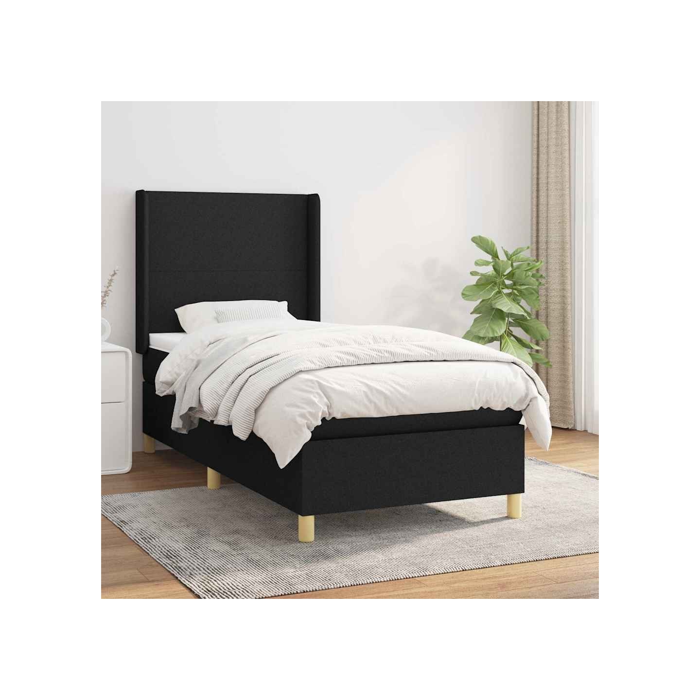 Sommier à lattes de lit avec matelas Noir 90x200 cm Tissu