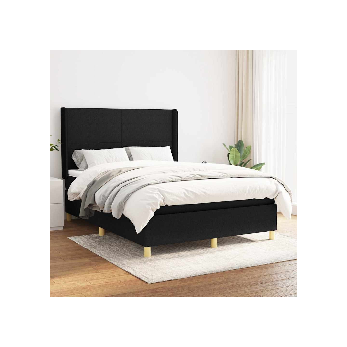 Sommier à lattes de lit avec matelas Noir 140x190 cm Tissu