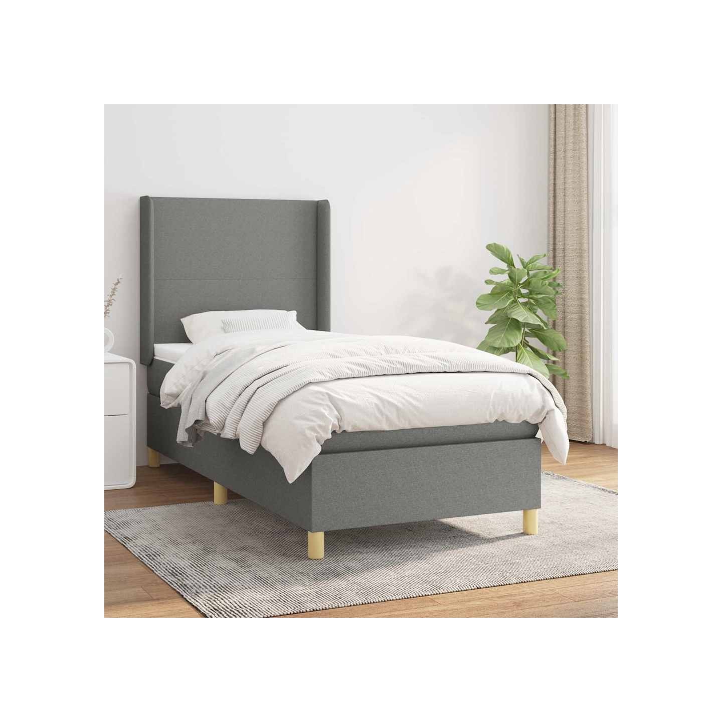 Sommier à lattes de lit avec matelas Gris foncé 100x200cm Tissu
