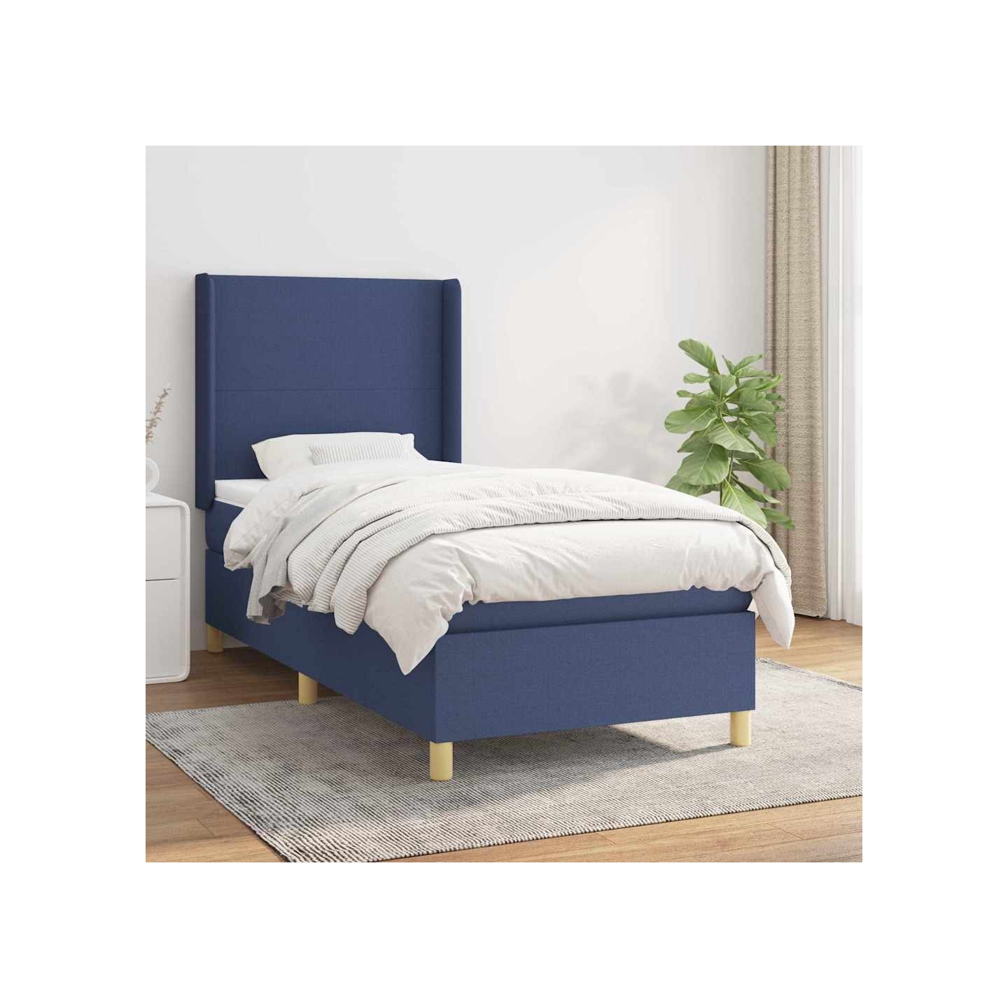 Sommier à lattes de lit avec matelas Bleu 100x200 cm Tissu