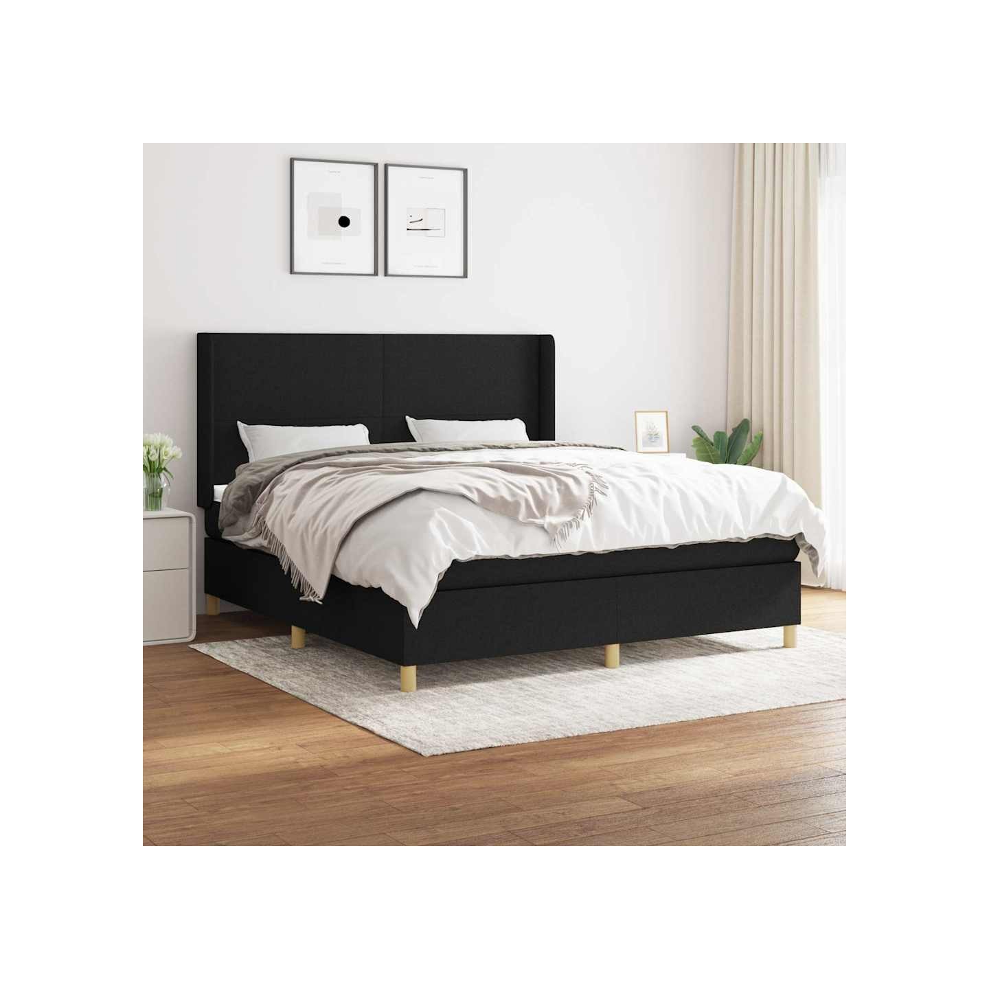Sommier à lattes de lit avec matelas Noir 160x200 cm Tissu