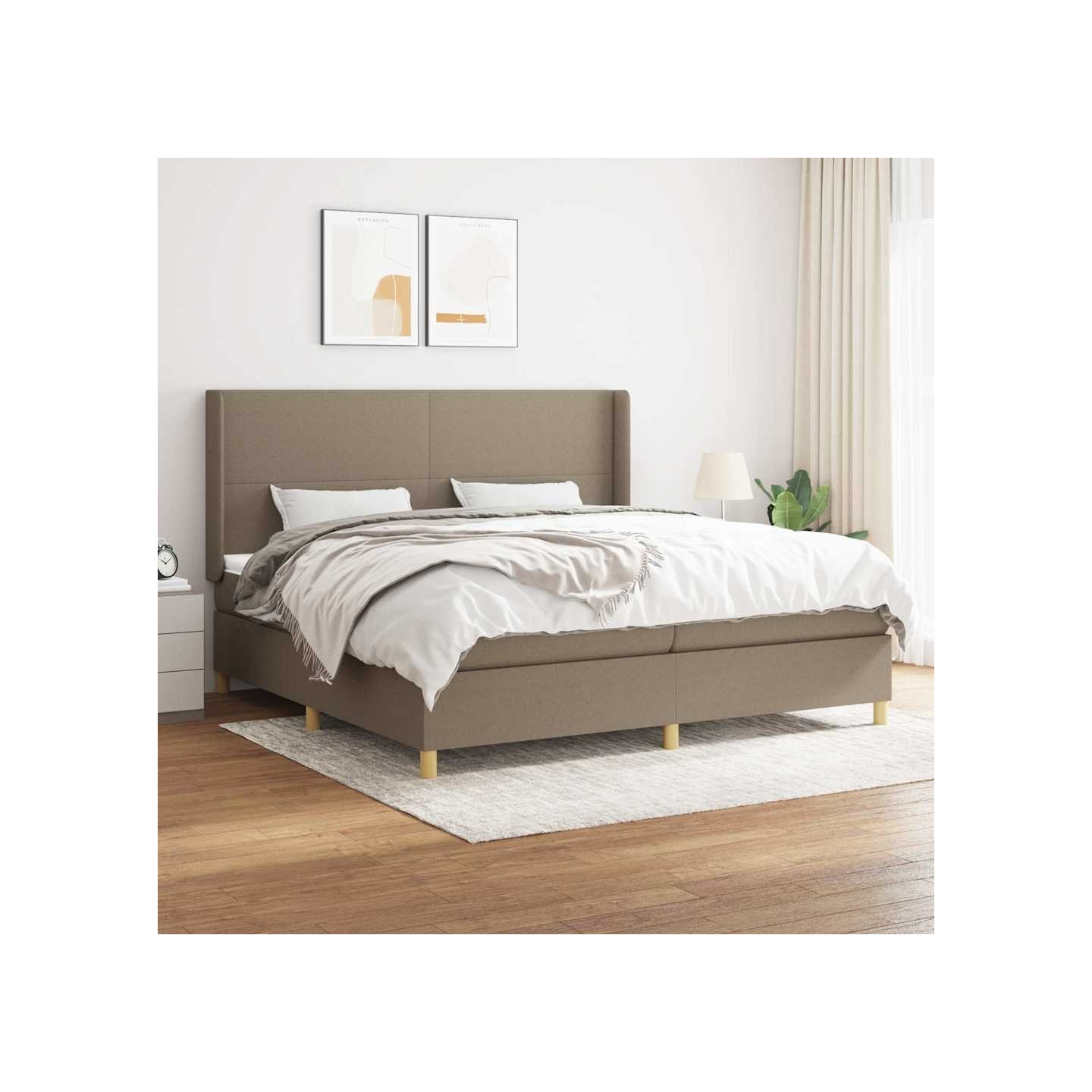 Sommier à lattes de lit avec matelas Taupe 200x200 cm Tissu