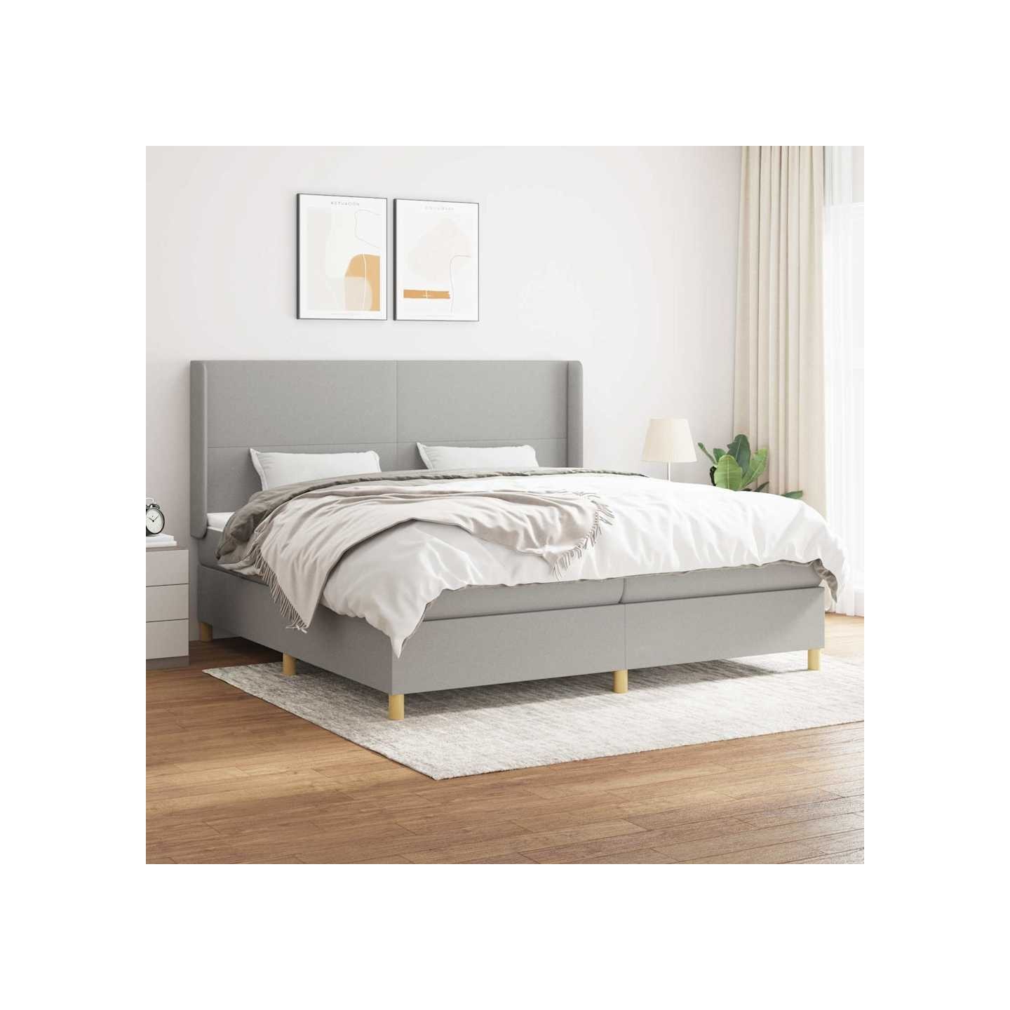 Sommier à lattes de lit avec matelas Gris clair 200x200cm Tissu