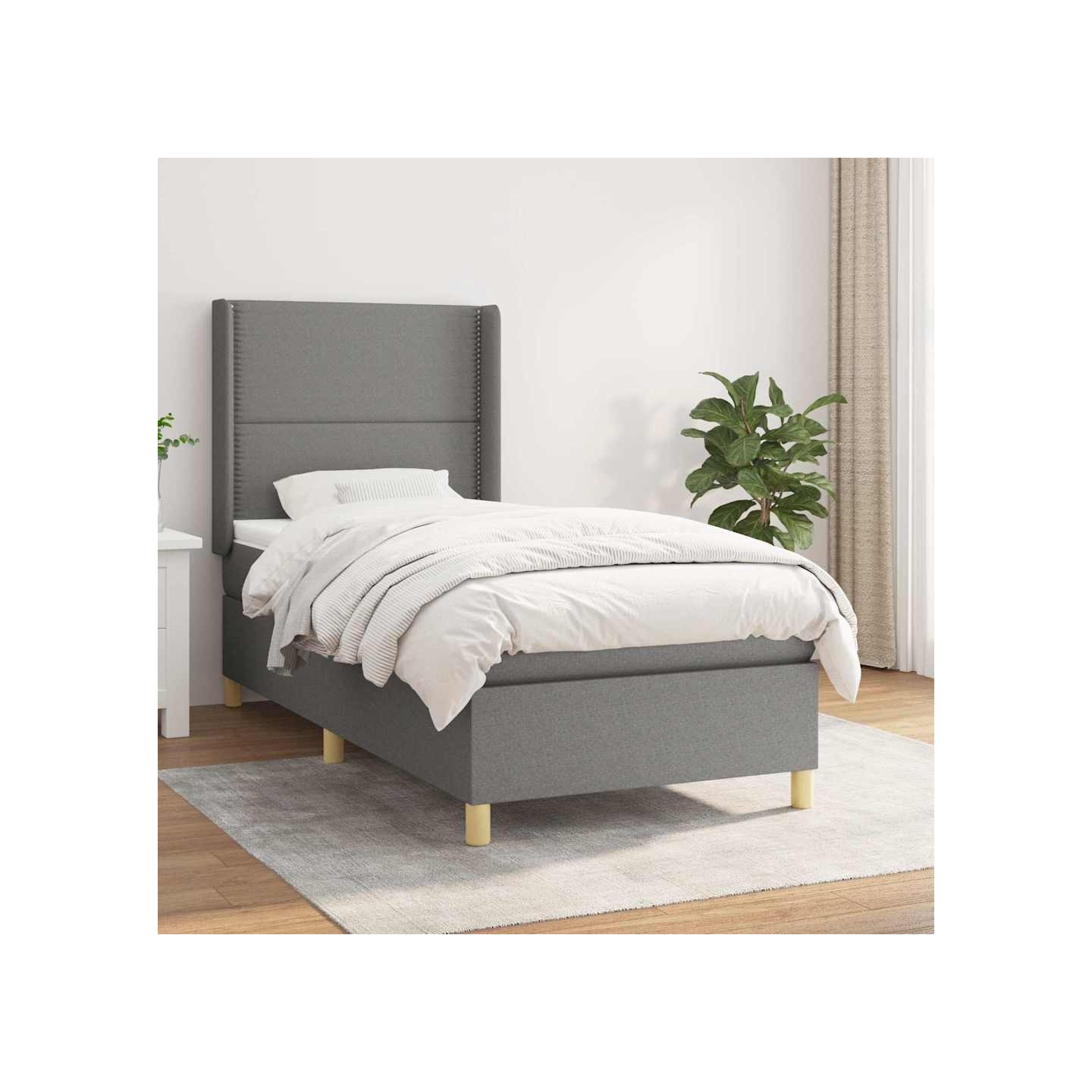 Sommier à lattes de lit et matelas Gris foncé 90x190 cm Tissu