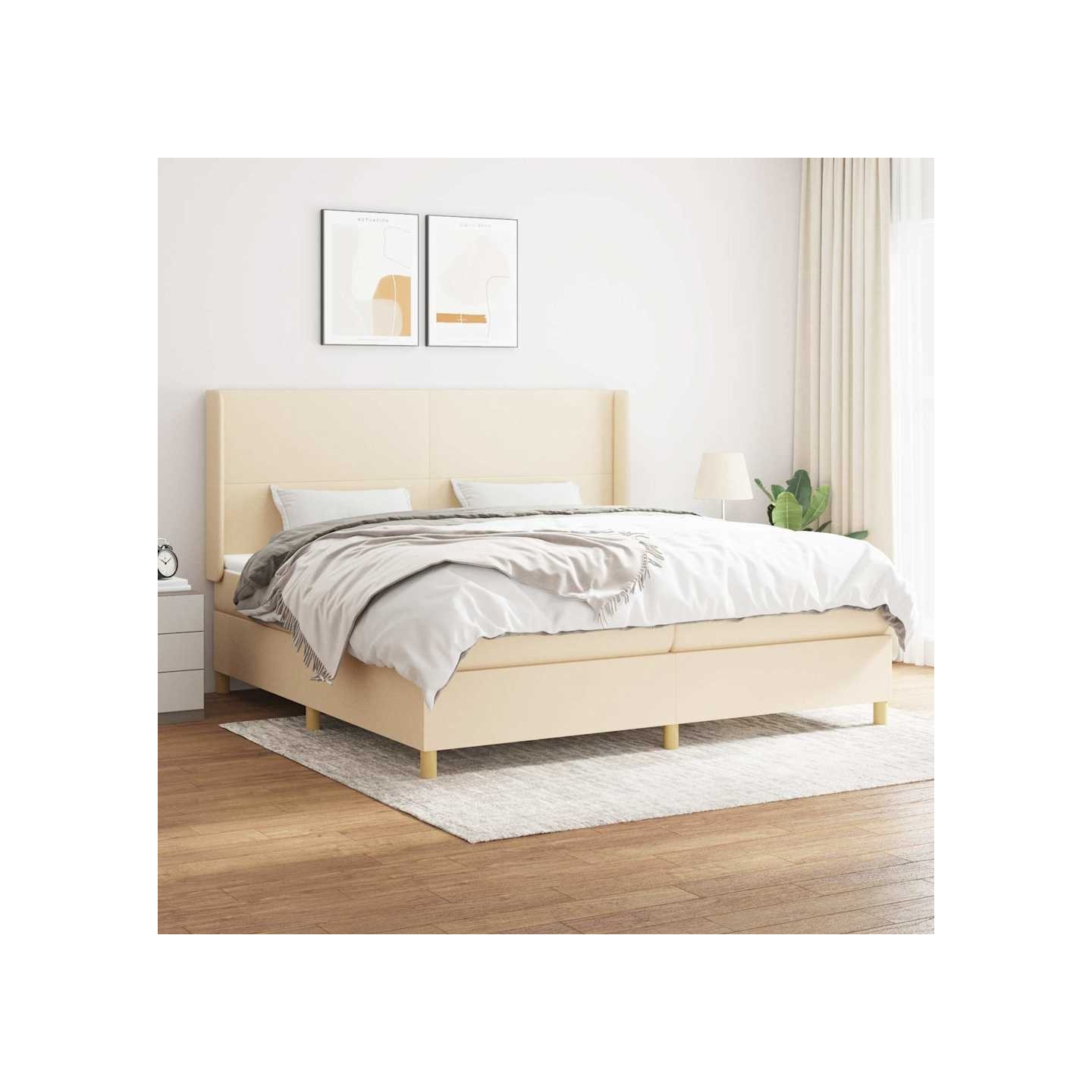 Sommier à lattes de lit avec matelas Crème 200x200 cm Tissu