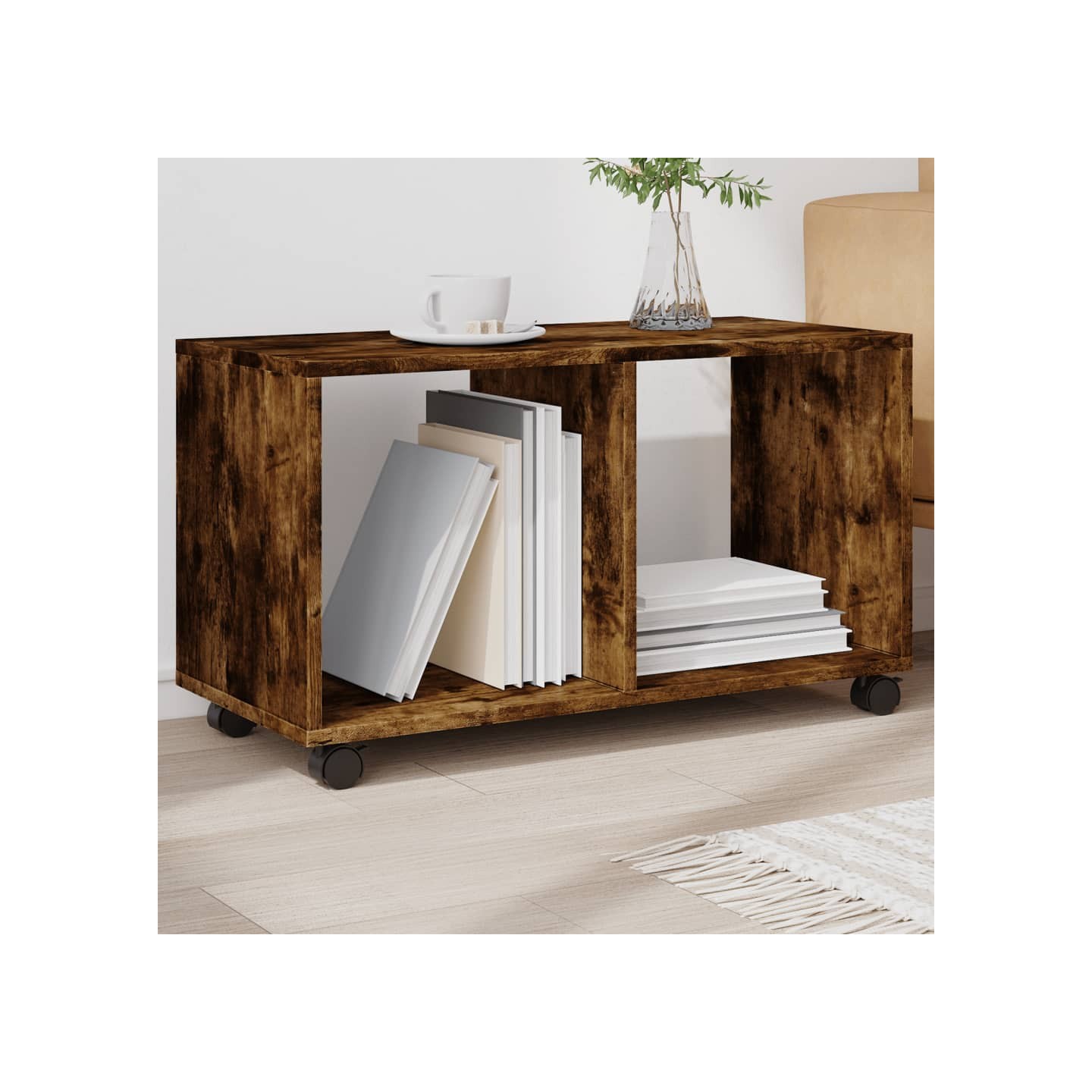 Armoire roulante chêne fumé 72x33x42,5 cm bois d'ingénierie