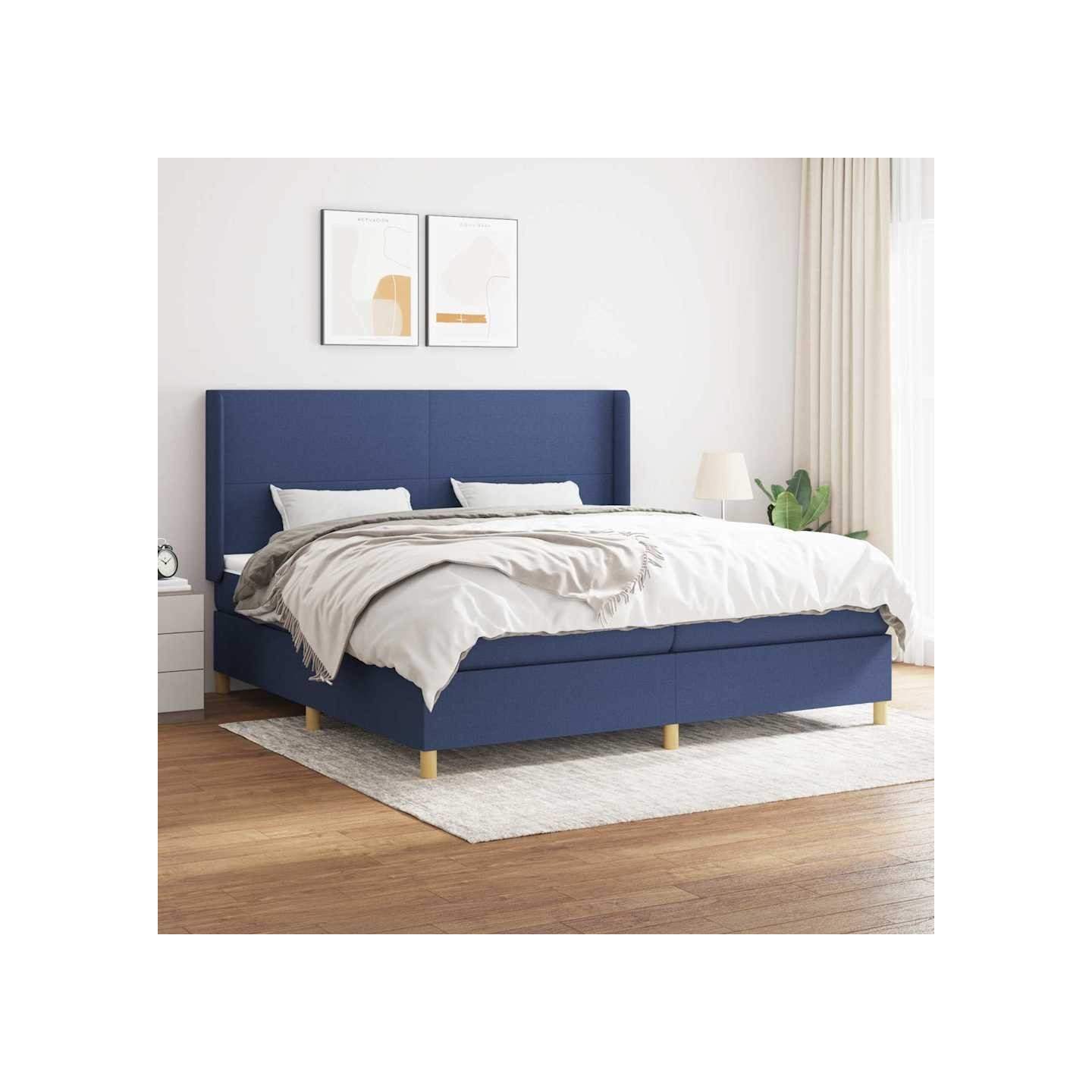 Sommier à lattes de lit avec matelas Bleu 200x200 cm Tissu