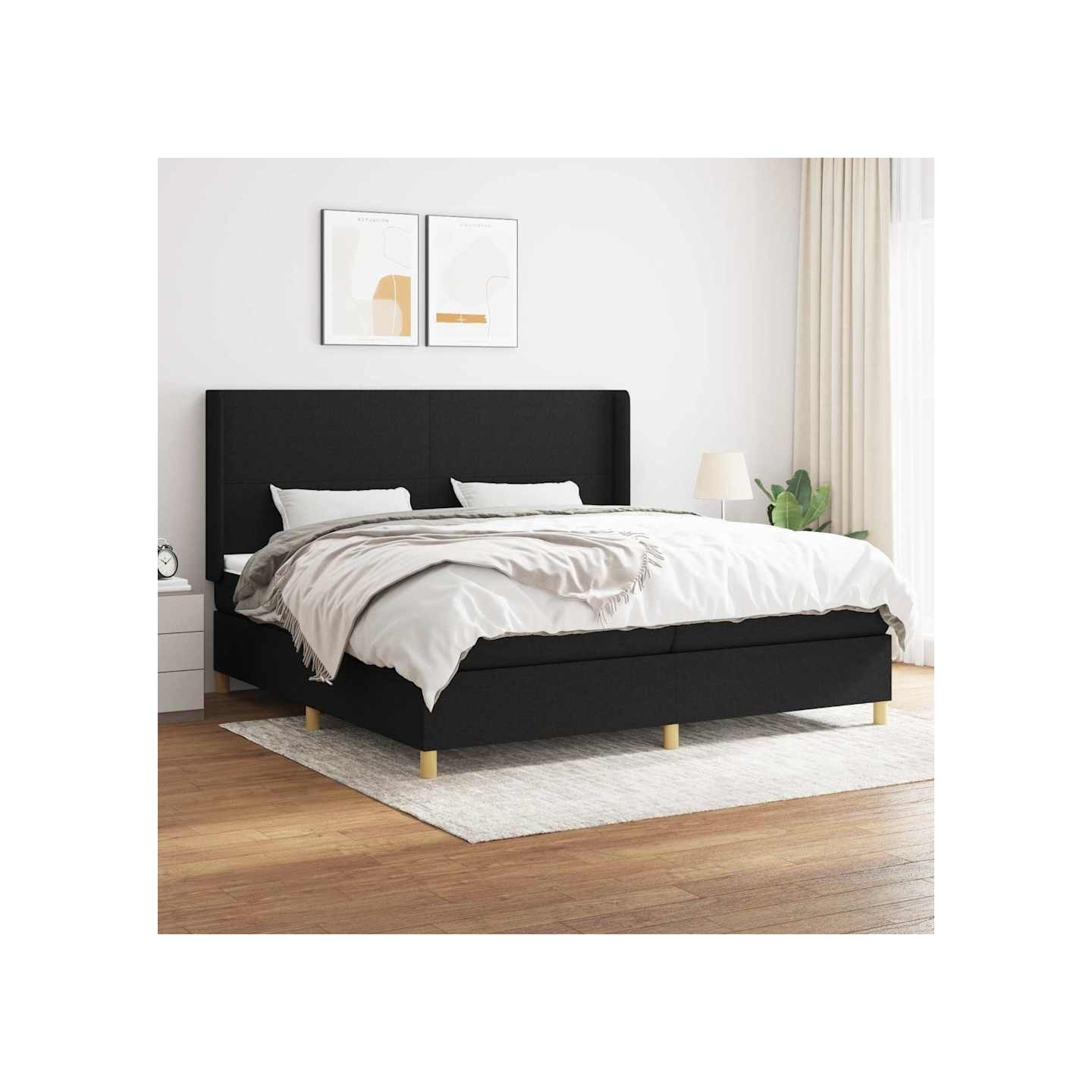 Sommier à lattes de lit avec matelas Noir 200x200 cm Tissu