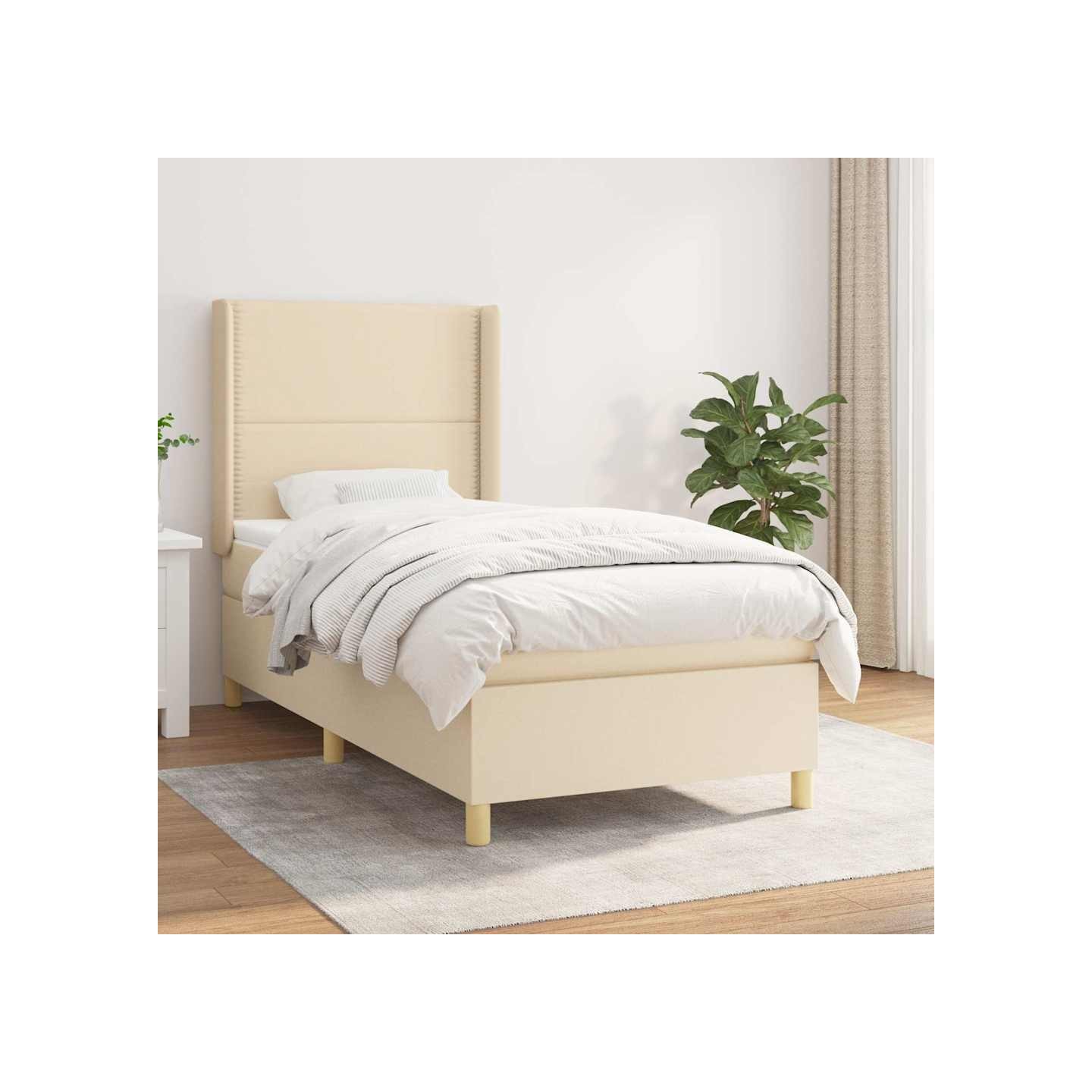 Sommier à lattes de lit et matelas Crème 90x190 cm Tissu