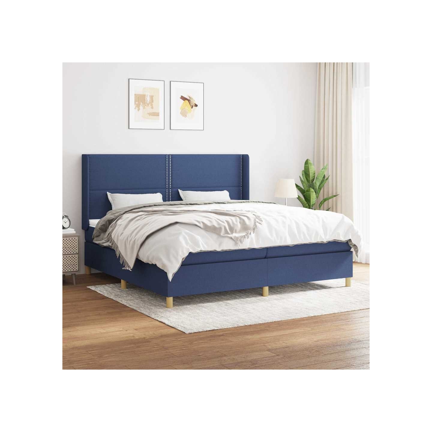 Sommier à lattes de lit avec matelas Bleu 200x200 cm Tissu