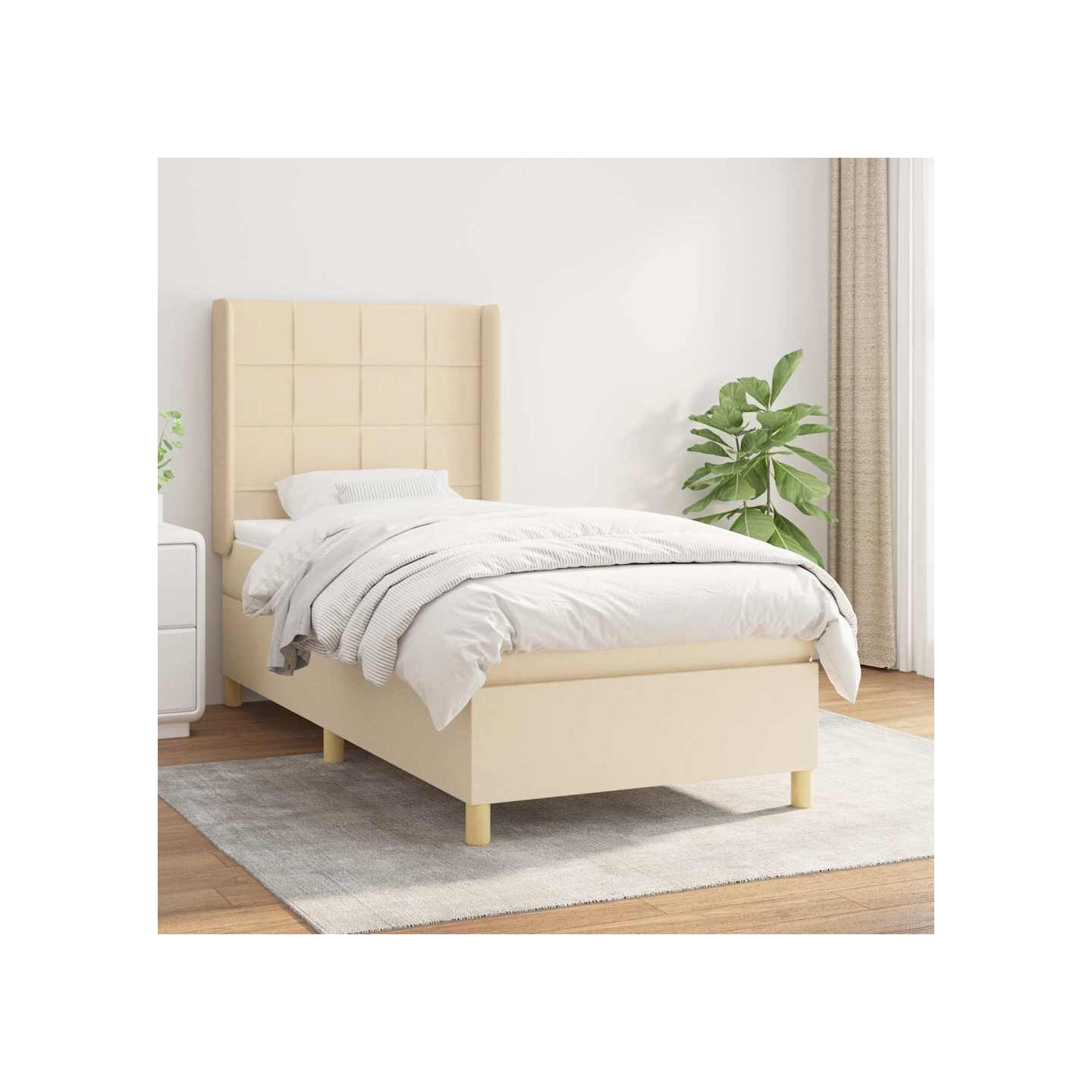 Sommier à lattes de lit avec matelas Crème 90x200 cm Tissu