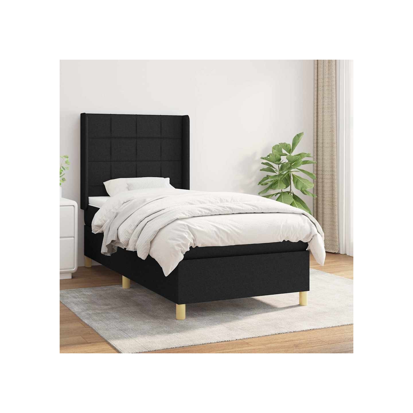 Sommier à lattes de lit avec matelas Noir 100x200 cm Tissu