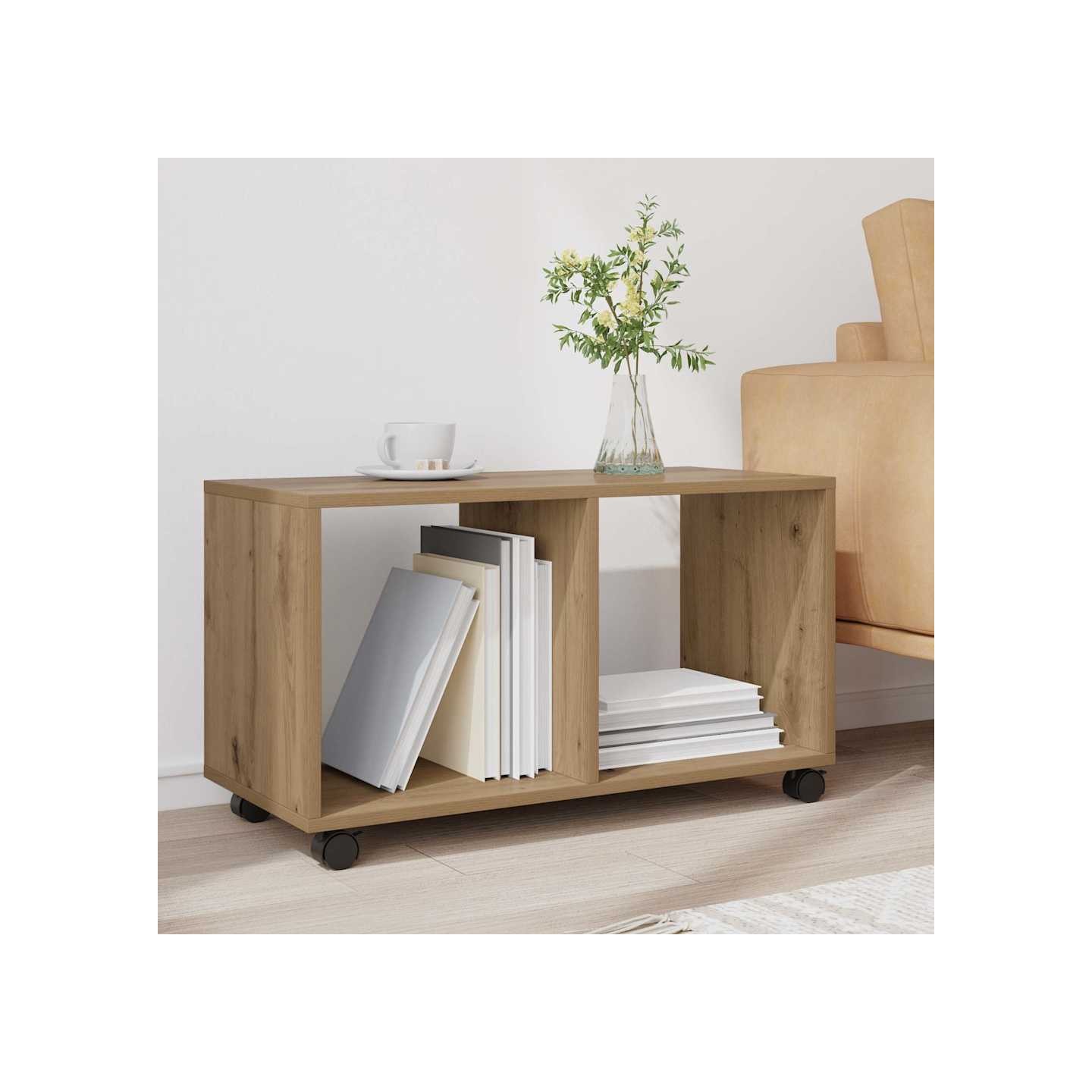 Armoire à roulettes chêne artisanal bois d'ingénierie