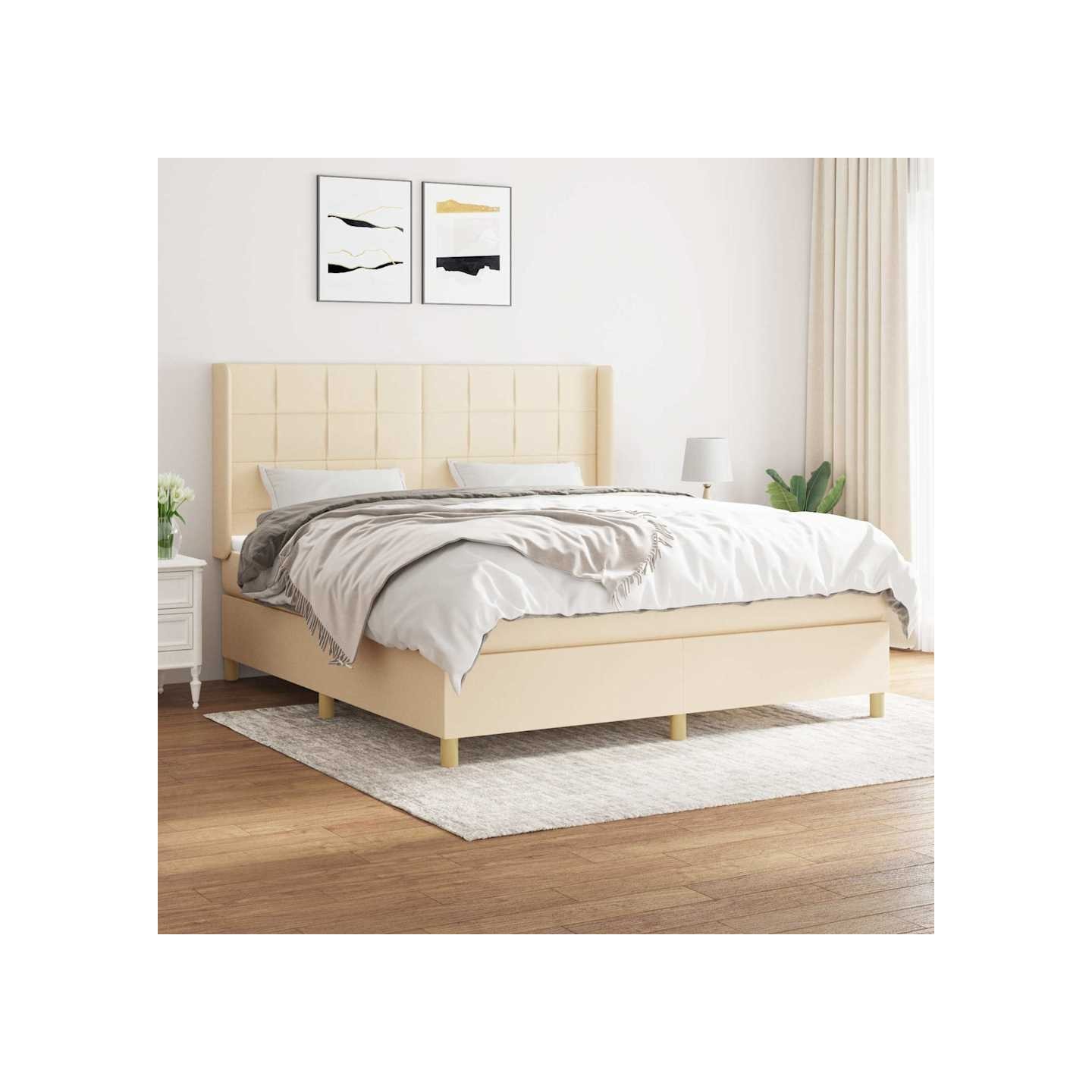 Sommier à lattes de lit avec matelas Crème 160x200 cm Tissu