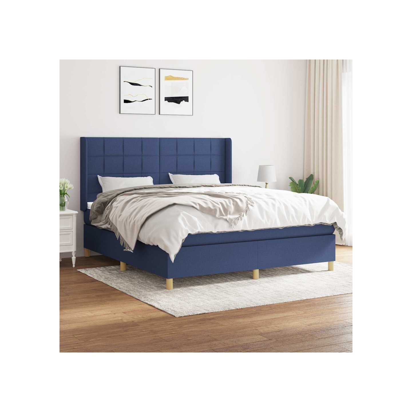 Sommier à lattes de lit avec matelas Bleu 160x200 cm Tissu