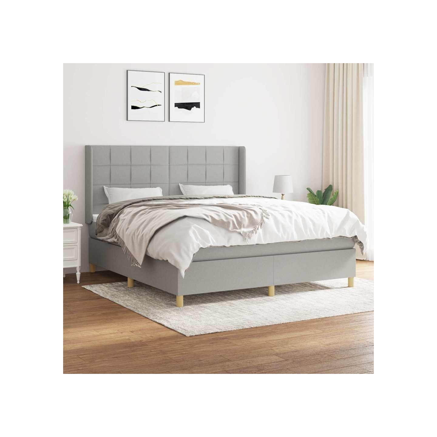 Sommier à lattes de lit avec matelas Gris clair 180x200cm Tissu