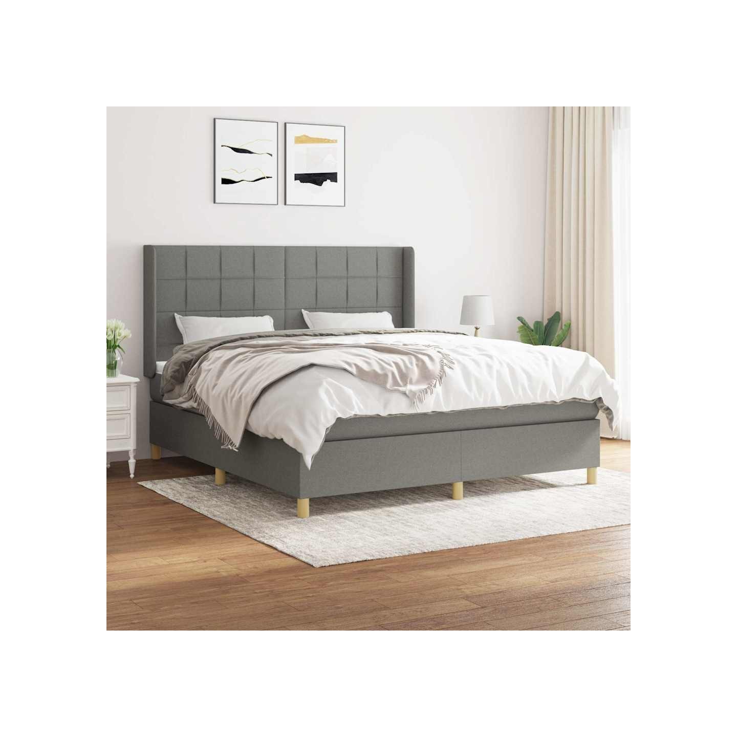 Sommier à lattes de lit avec matelas Gris foncé 180x200cm Tissu