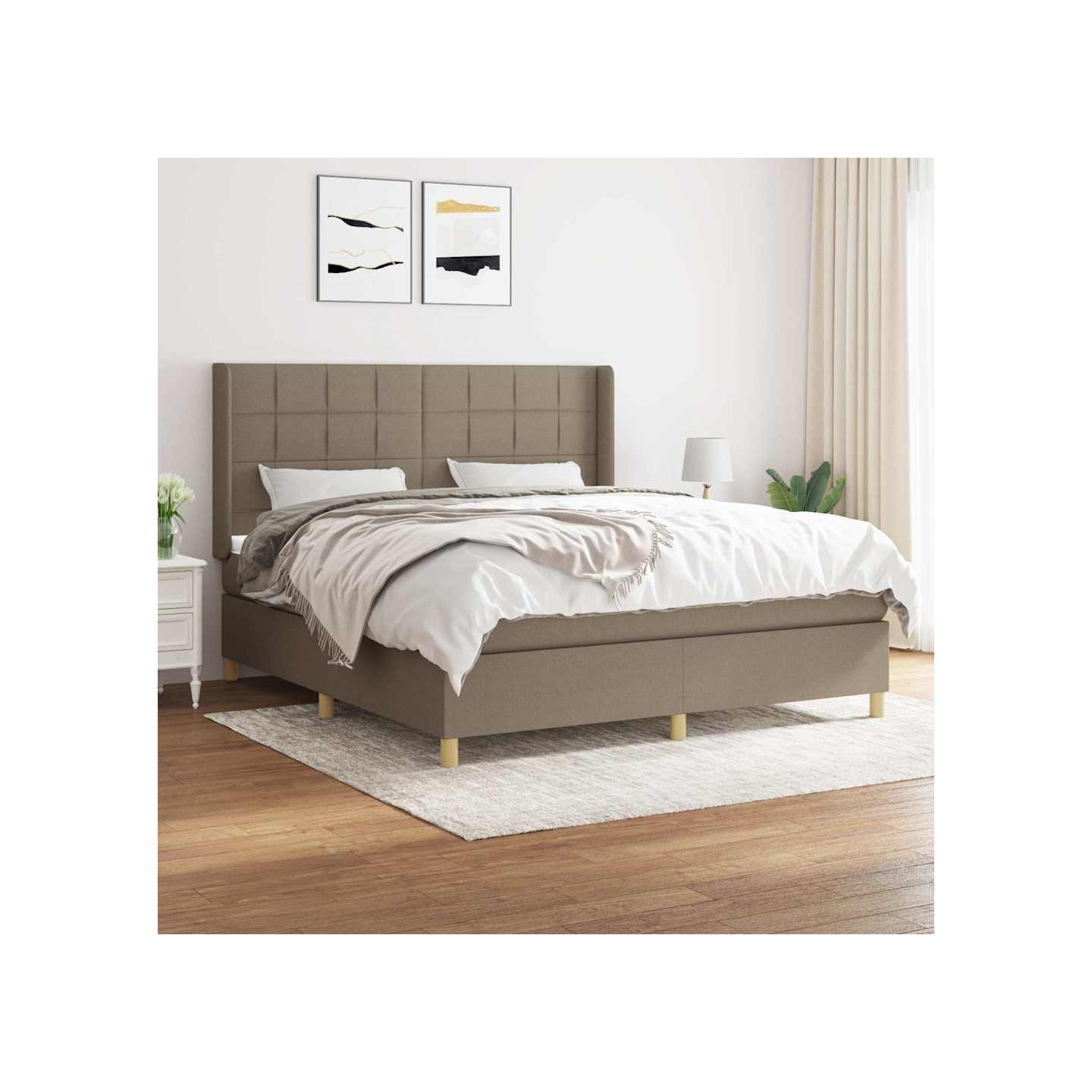 Sommier à lattes de lit avec matelas Taupe 160x200 cm Tissu