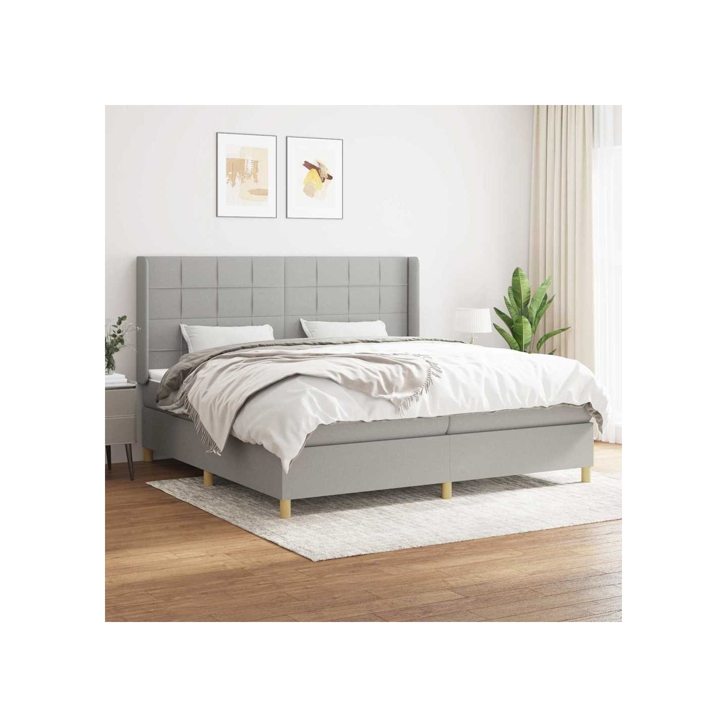 Sommier à lattes de lit avec matelas Gris clair 200x200cm Tissu