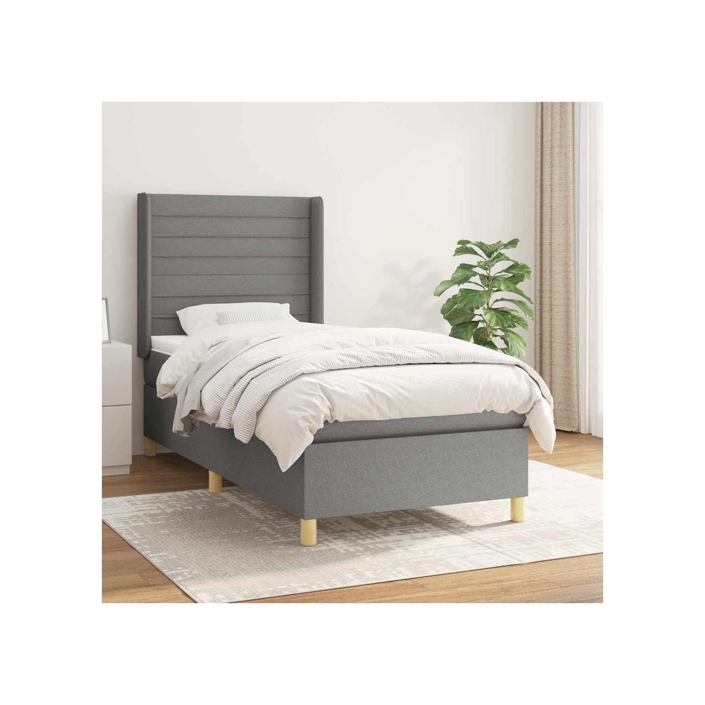 Sommier à lattes de lit avec matelas Gris foncé 100x200cm Tissu