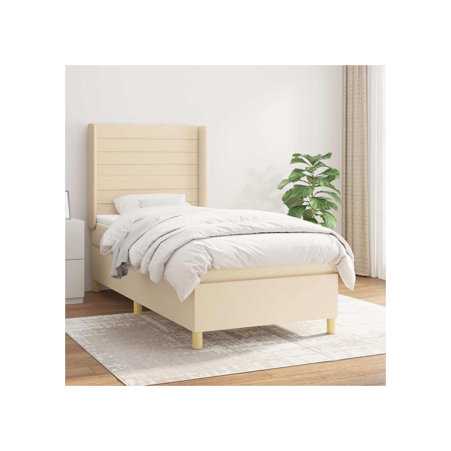 Sommier à lattes de lit avec matelas Crème 90x200 cm Tissu