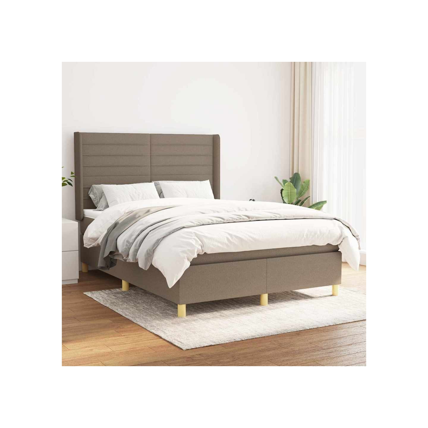 Sommier à lattes de lit avec matelas Taupe 140x190 cm Tissu