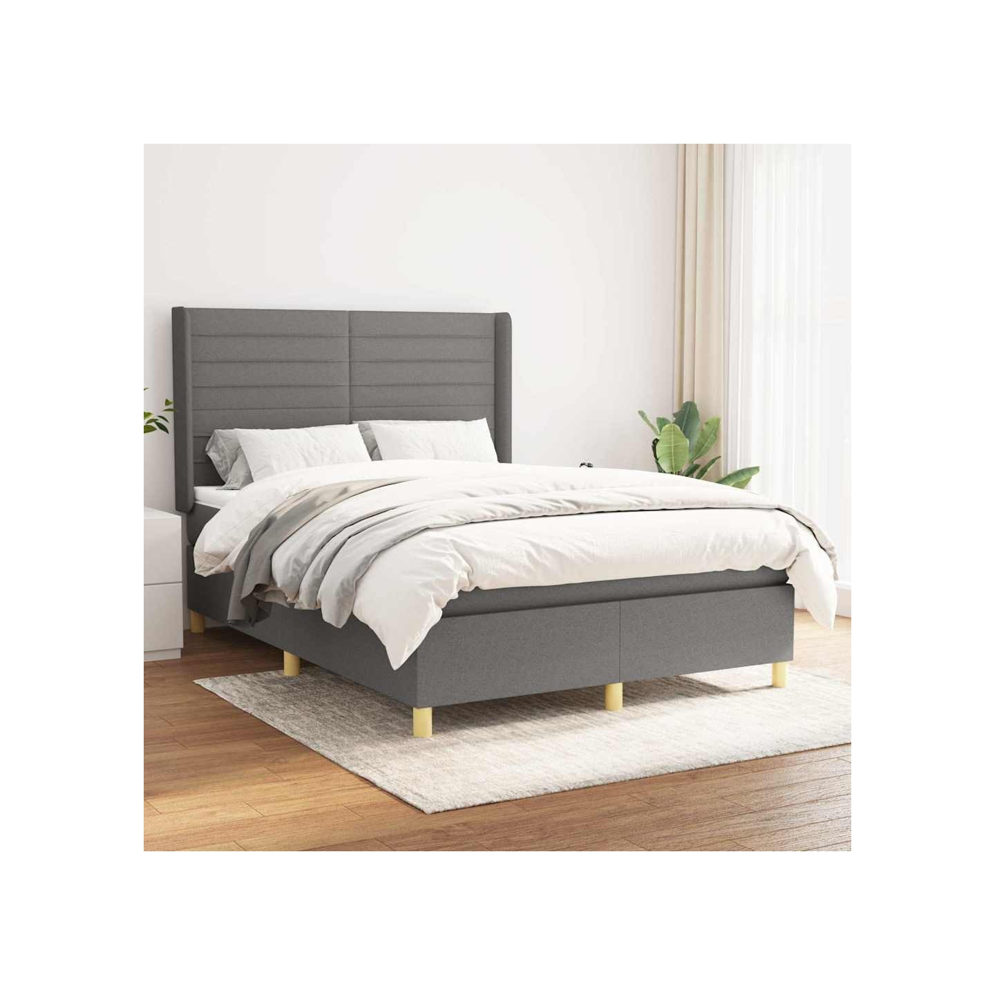 Sommier à lattes de lit avec matelas Gris foncé 140x190cm Tissu