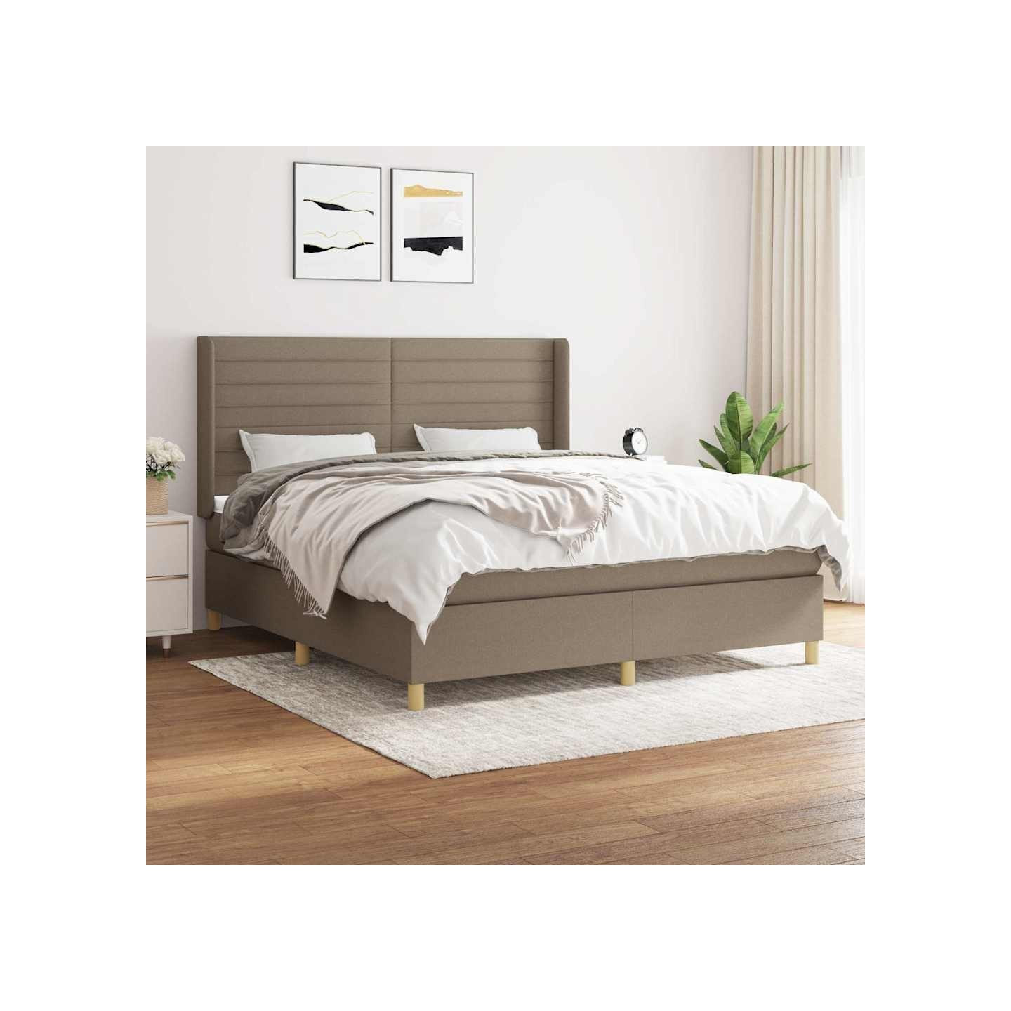 Sommier à lattes de lit avec matelas Taupe 160x200 cm Tissu